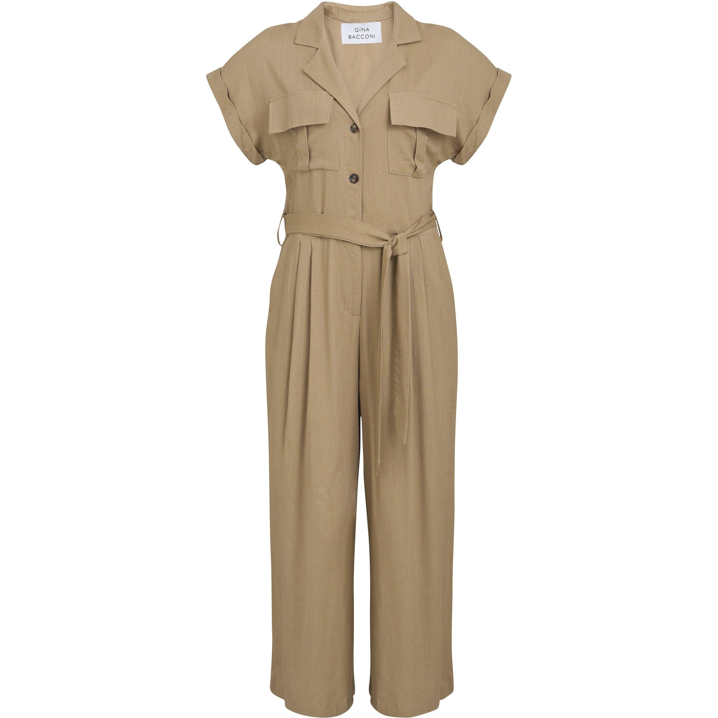 Tan - Gina Bacconi - Women's Carmela Linen Jumpsuit - 4
