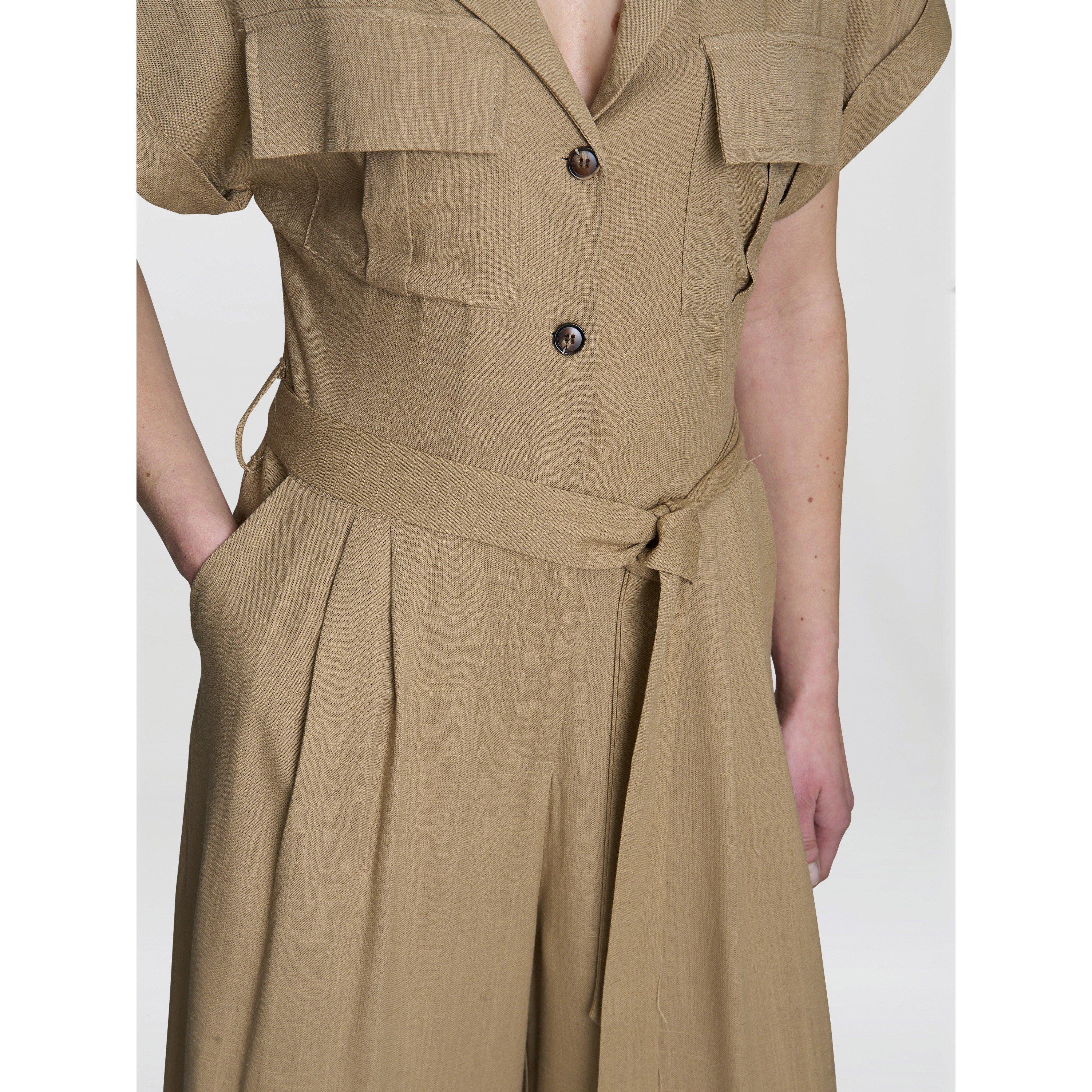 Tan - Gina Bacconi - Women's Carmela Linen Jumpsuit - 5