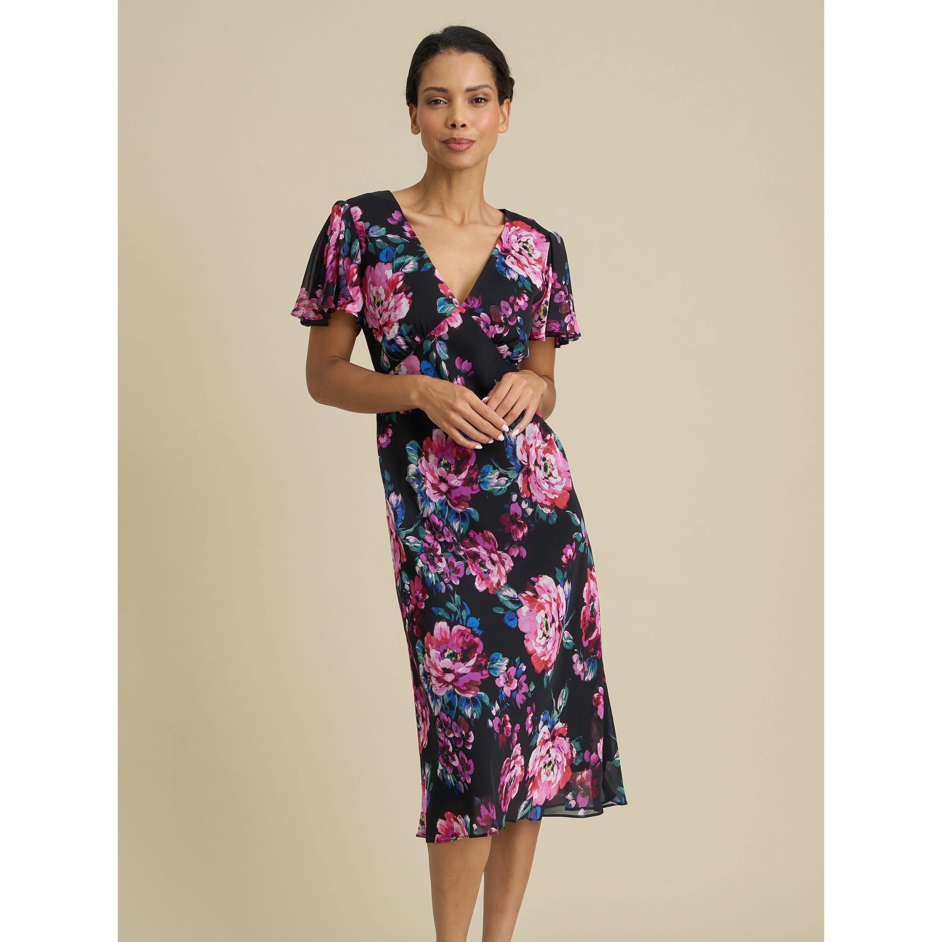 Black / Multi - Gina Bacconi - Rosabelle Floral Print Midi Dress - 1