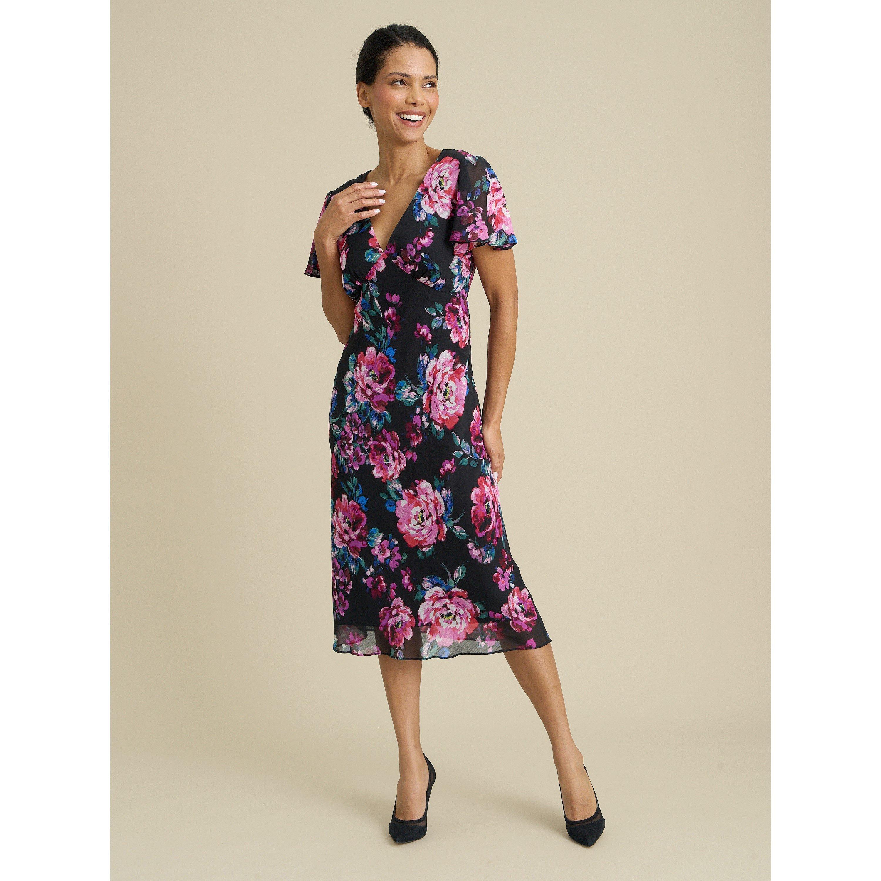 Black / Multi - Gina Bacconi - Rosabelle Floral Print Midi Dress - 3
