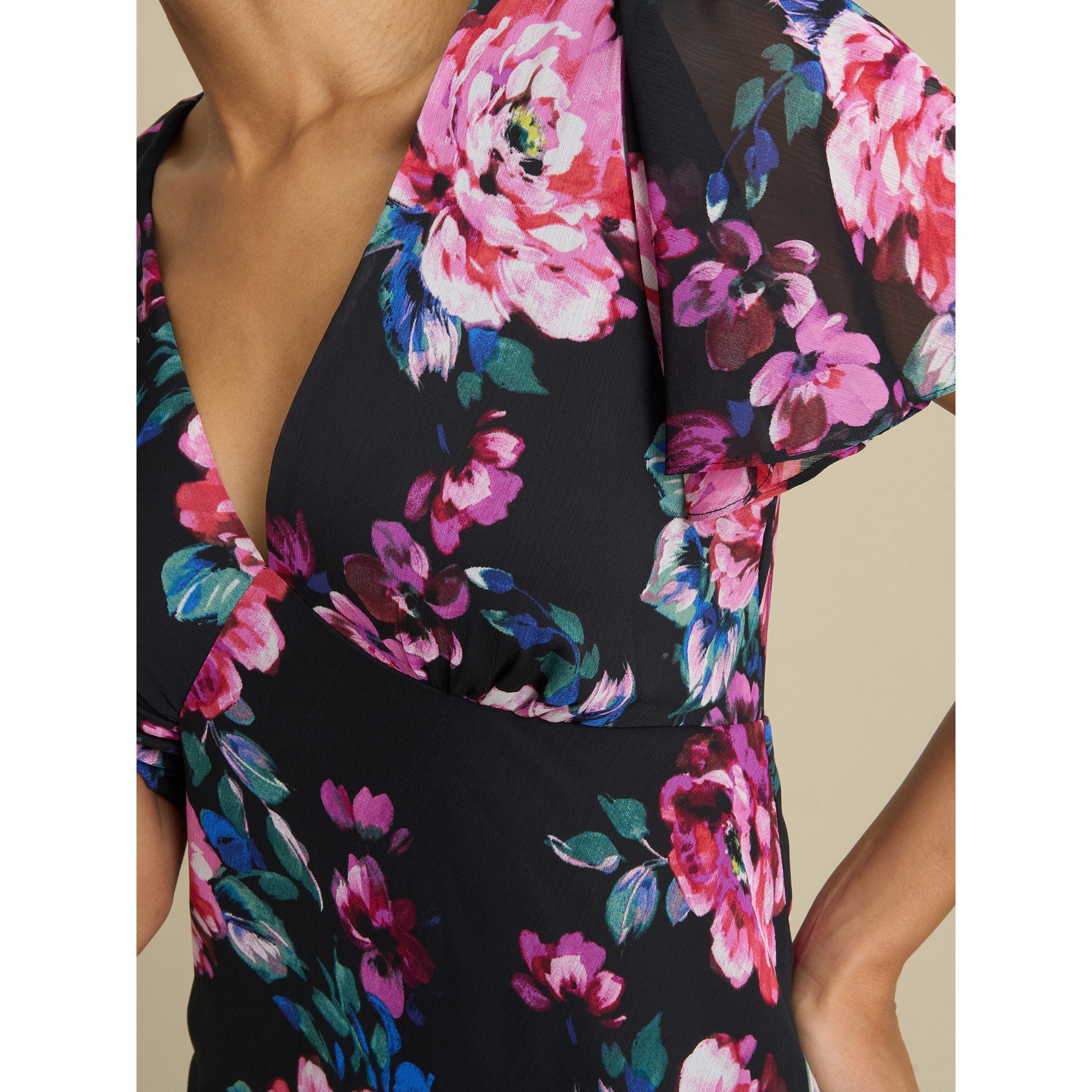 Black / Multi - Gina Bacconi - Rosabelle Floral Print Midi Dress - 5