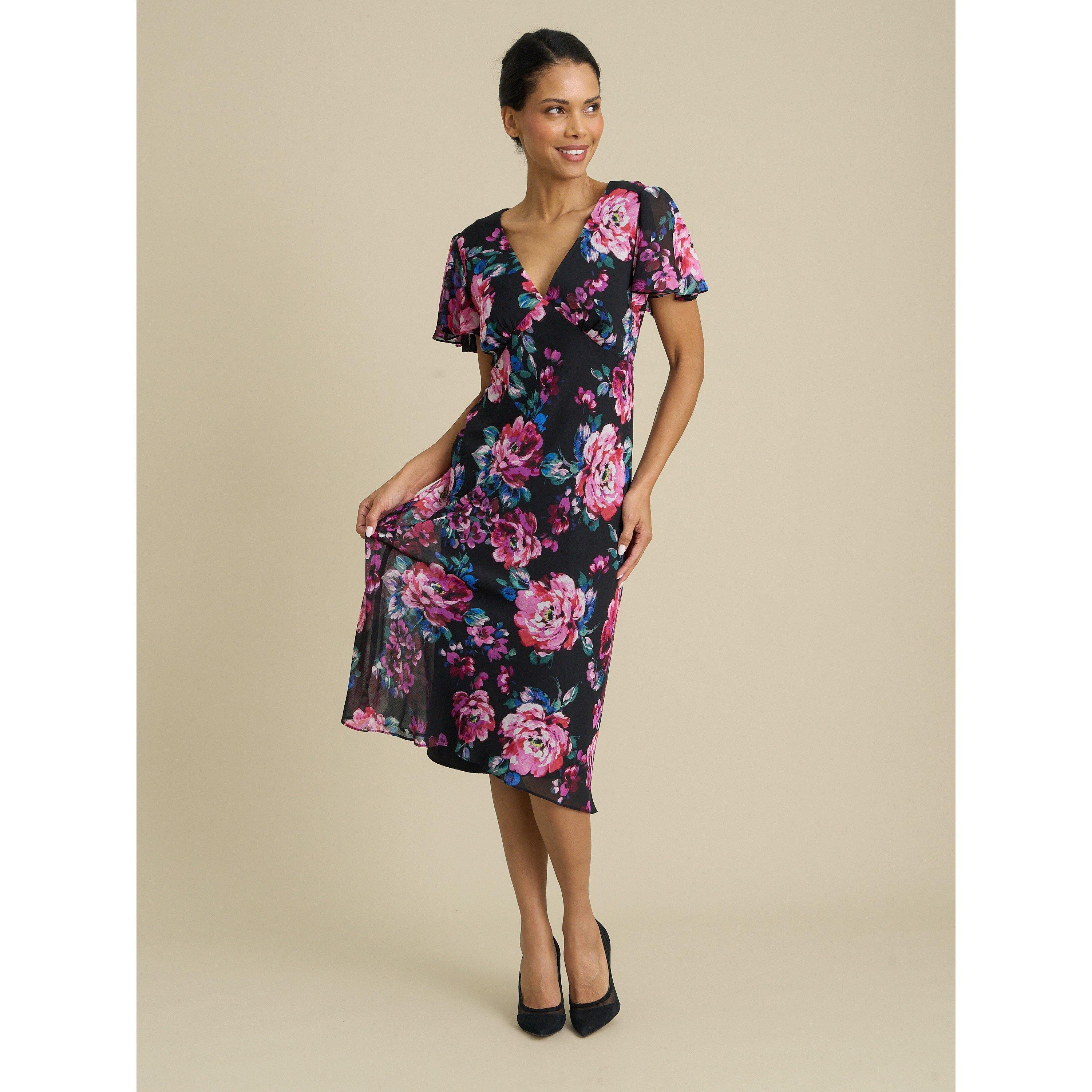 Black / Multi - Gina Bacconi - Rosabelle Floral Print Midi Dress - 6