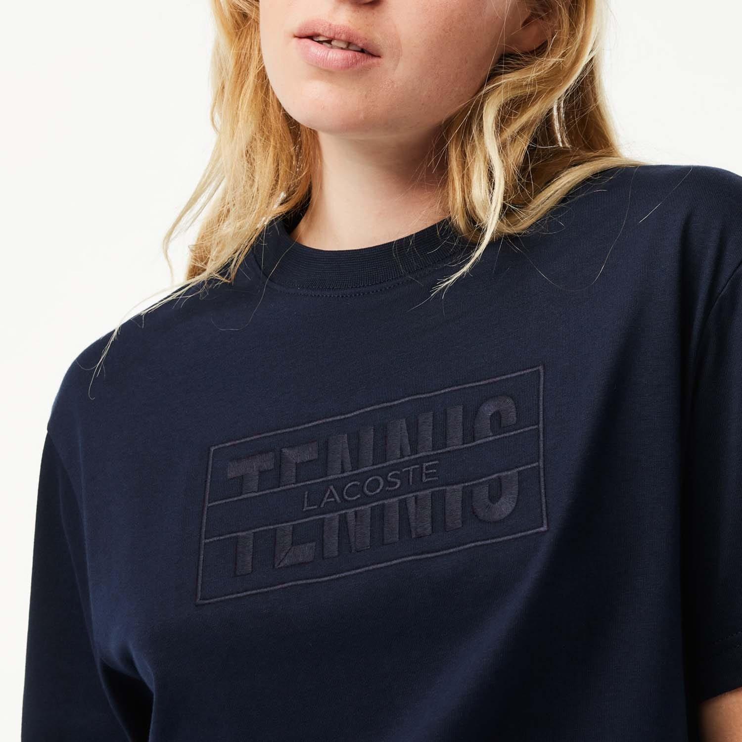 Blue - Lacoste - Oversized Cotton Tennis Embroidery T-Shirt - 4