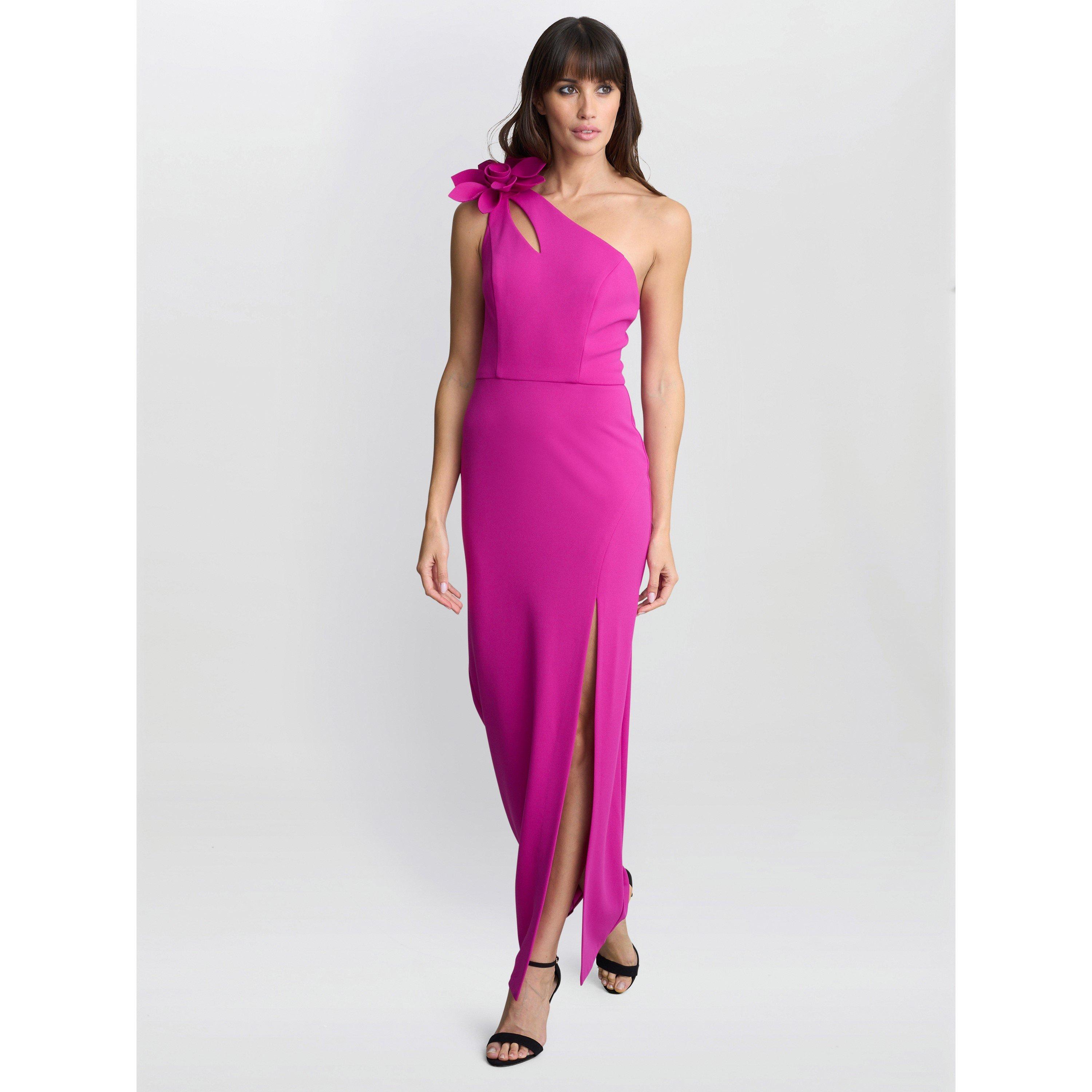 Gina Bacconi Women's Portia One Shoulder Flower Maxi Dress - Fuchsia - 18