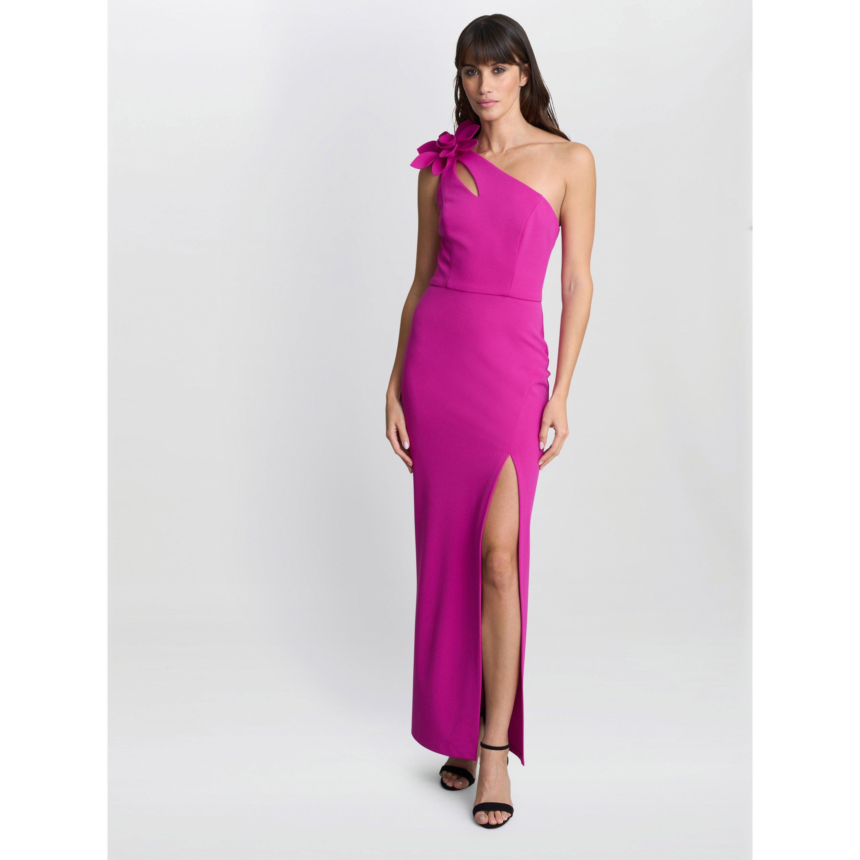 Fuchsia - Gina Bacconi - Portia One Shoulder Flower Maxi Dress - 3