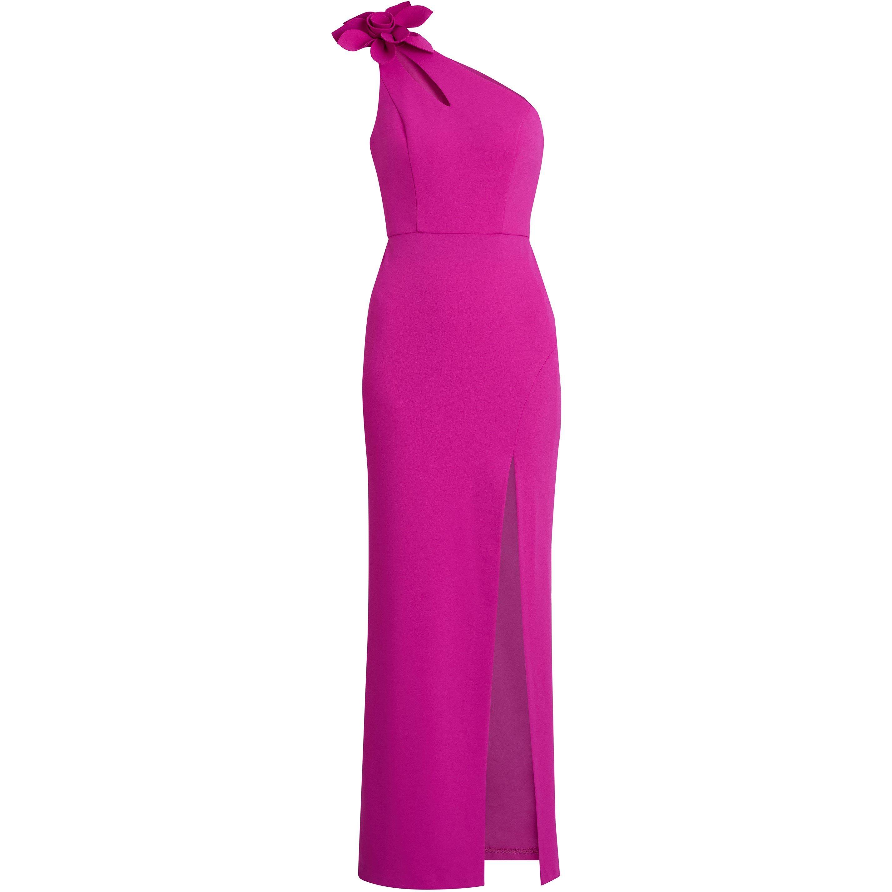 Fuchsia - Gina Bacconi - Portia One Shoulder Flower Maxi Dress - 4