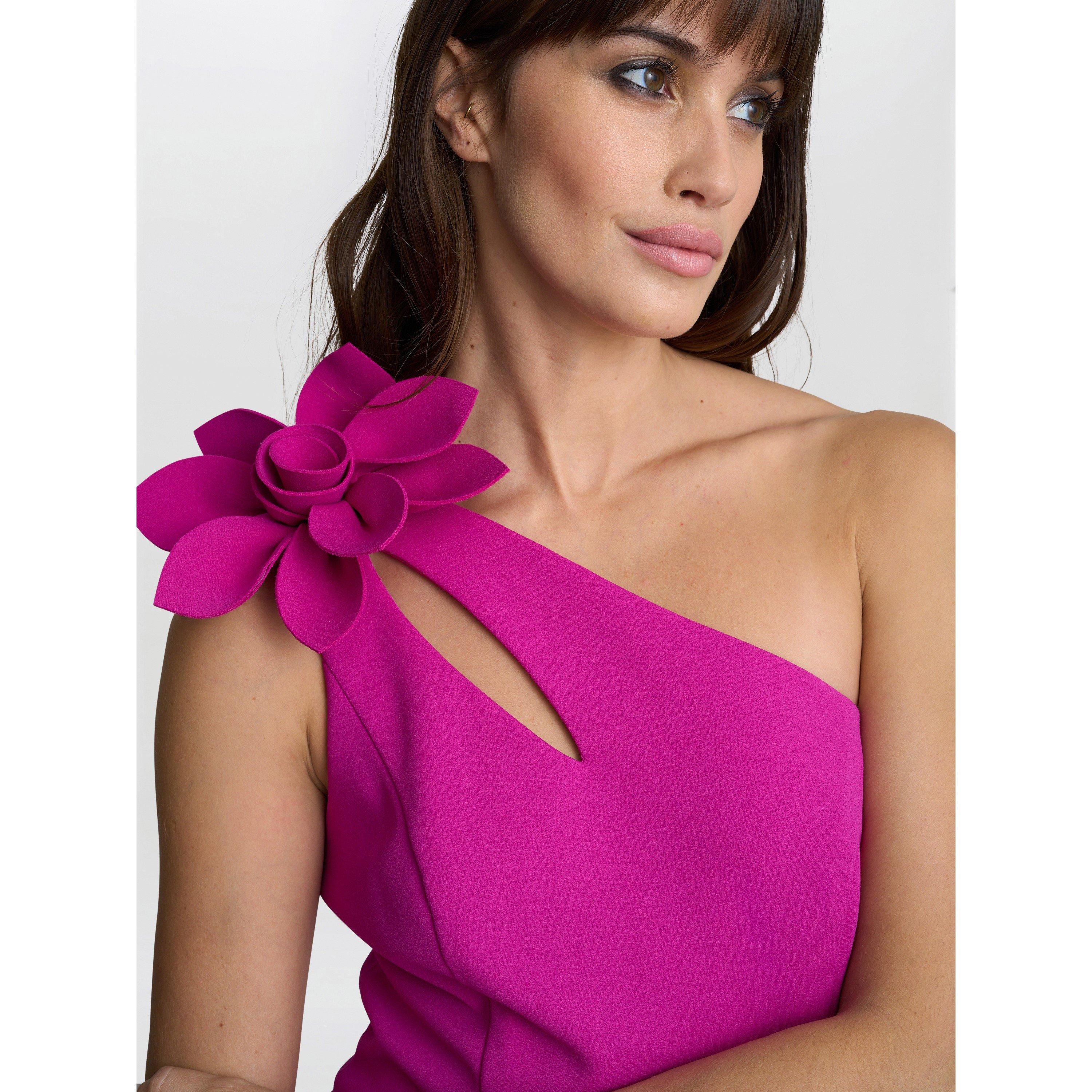 Fuchsia - Gina Bacconi - Portia One Shoulder Flower Maxi Dress - 5