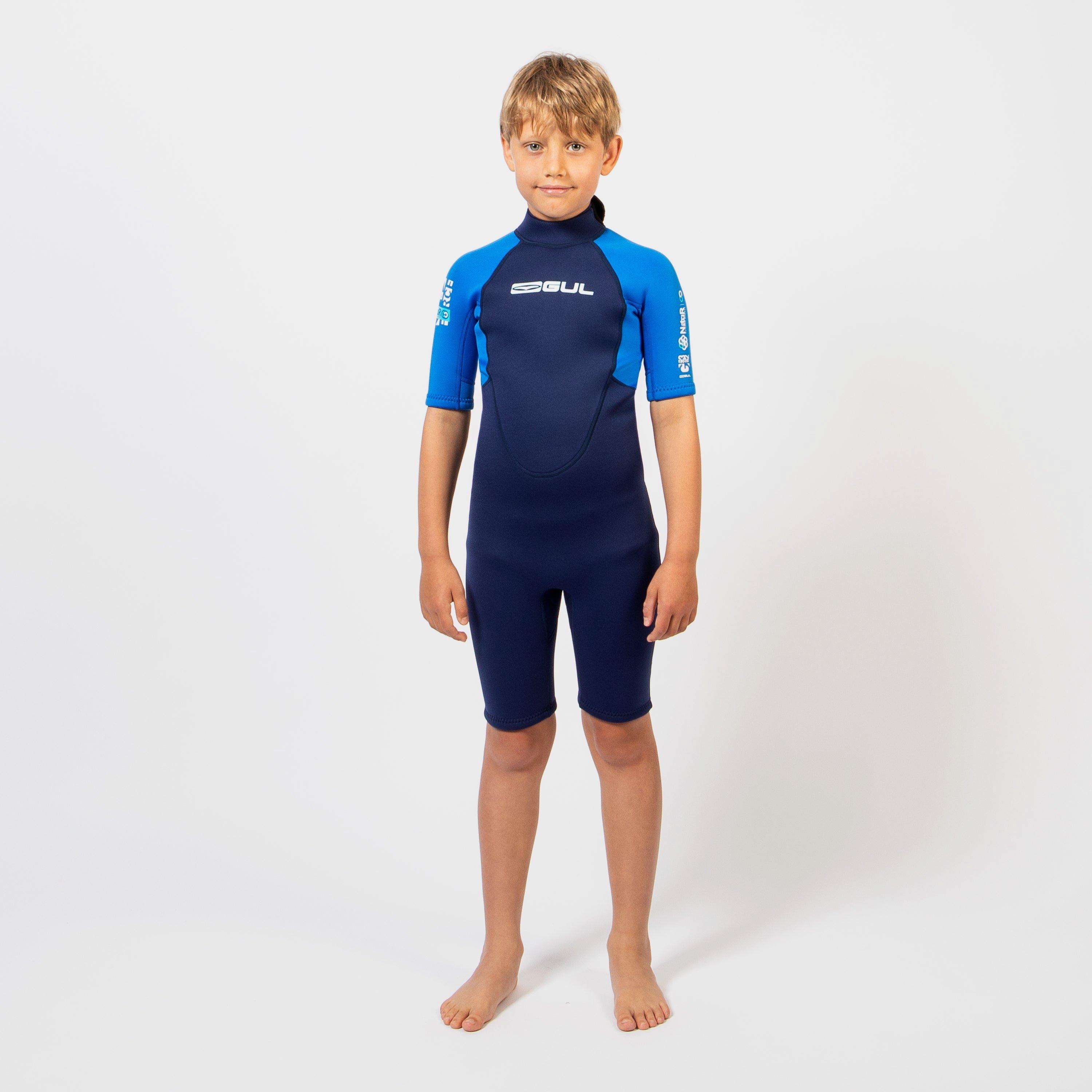Navy/Blue - Gul - G-FORCE 32 NATUR JUNIOR FLATLOCK SHORTI WETSUIT - 1