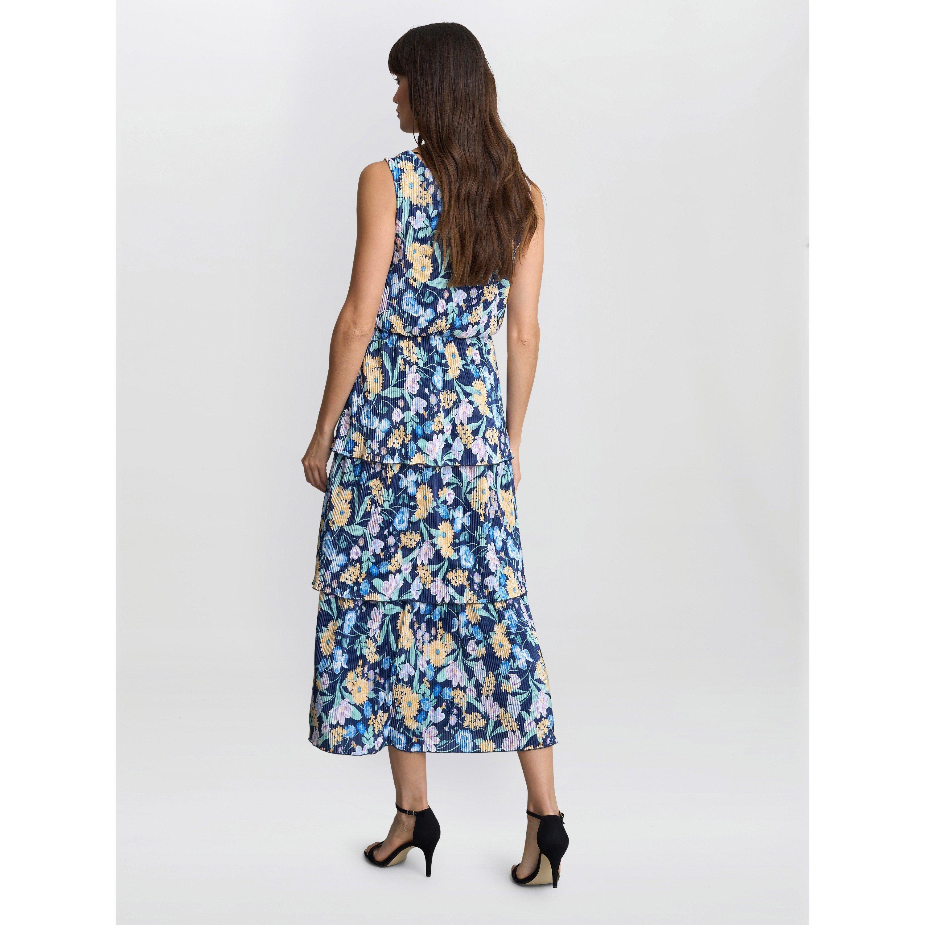 Navy / Multi - Gina Bacconi - Zara Floral Print Plisse Tier Dress - 2