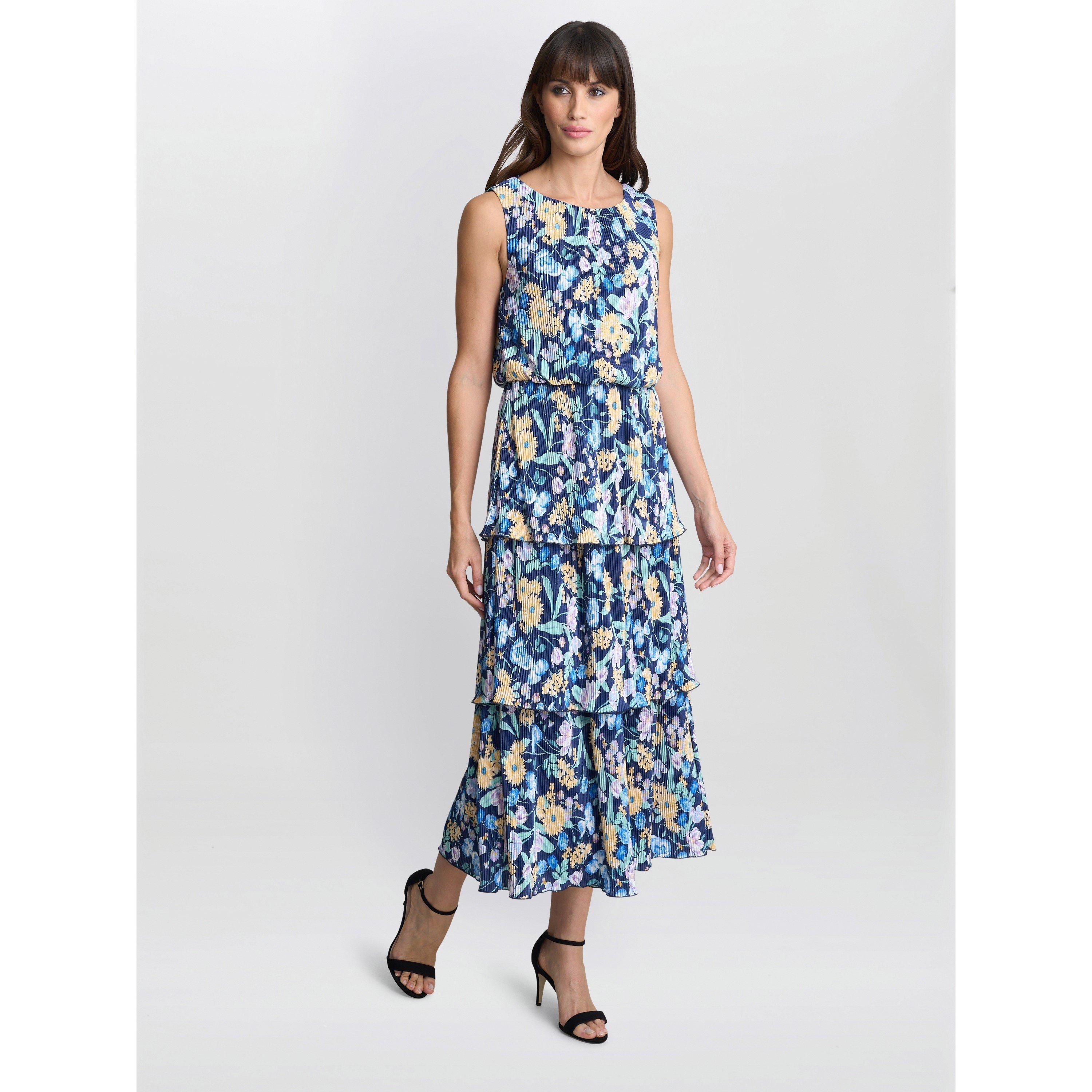 Navy / Multi - Gina Bacconi - Zara Floral Print Plisse Tier Dress - 3