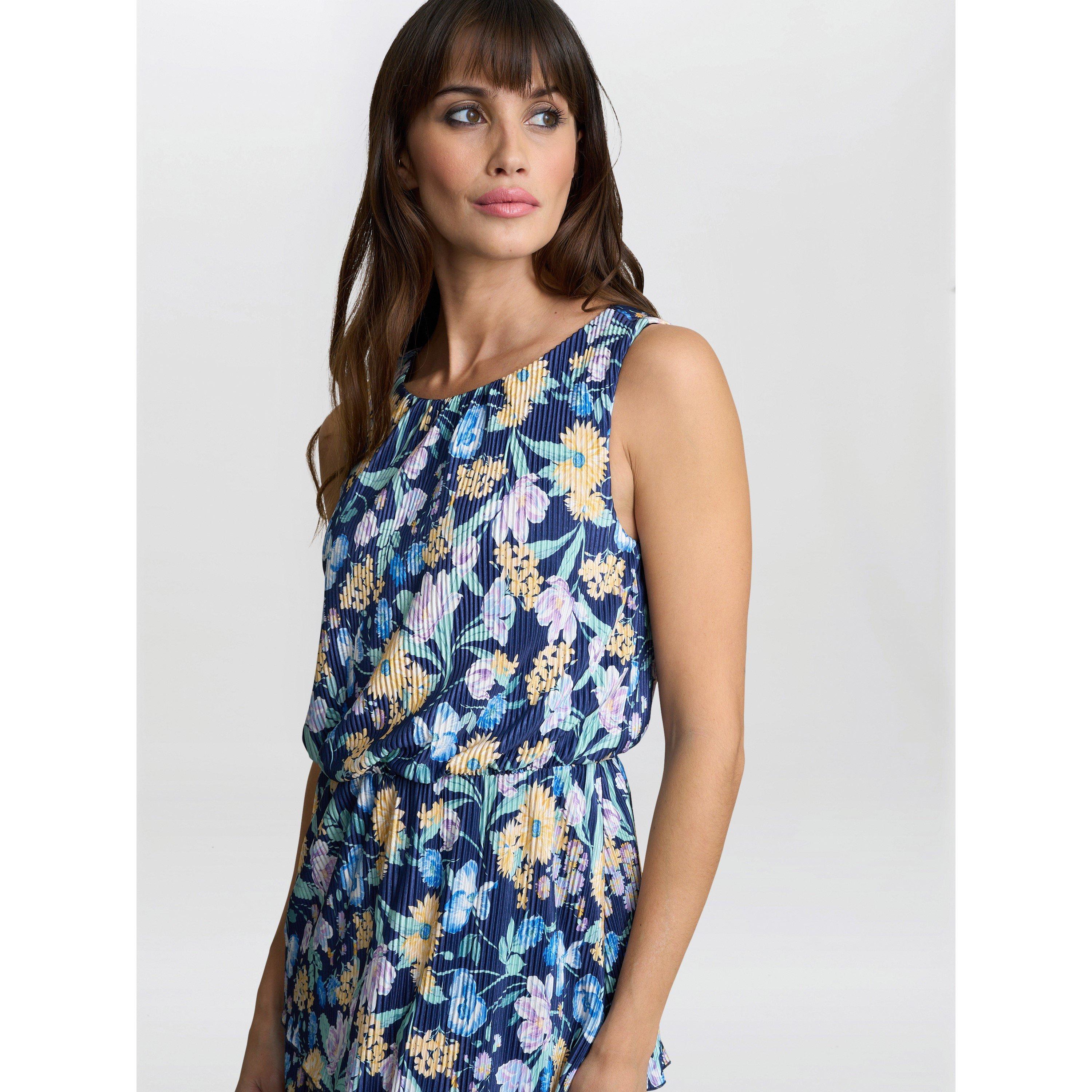 Navy / Multi - Gina Bacconi - Zara Floral Print Plisse Tier Dress - 5
