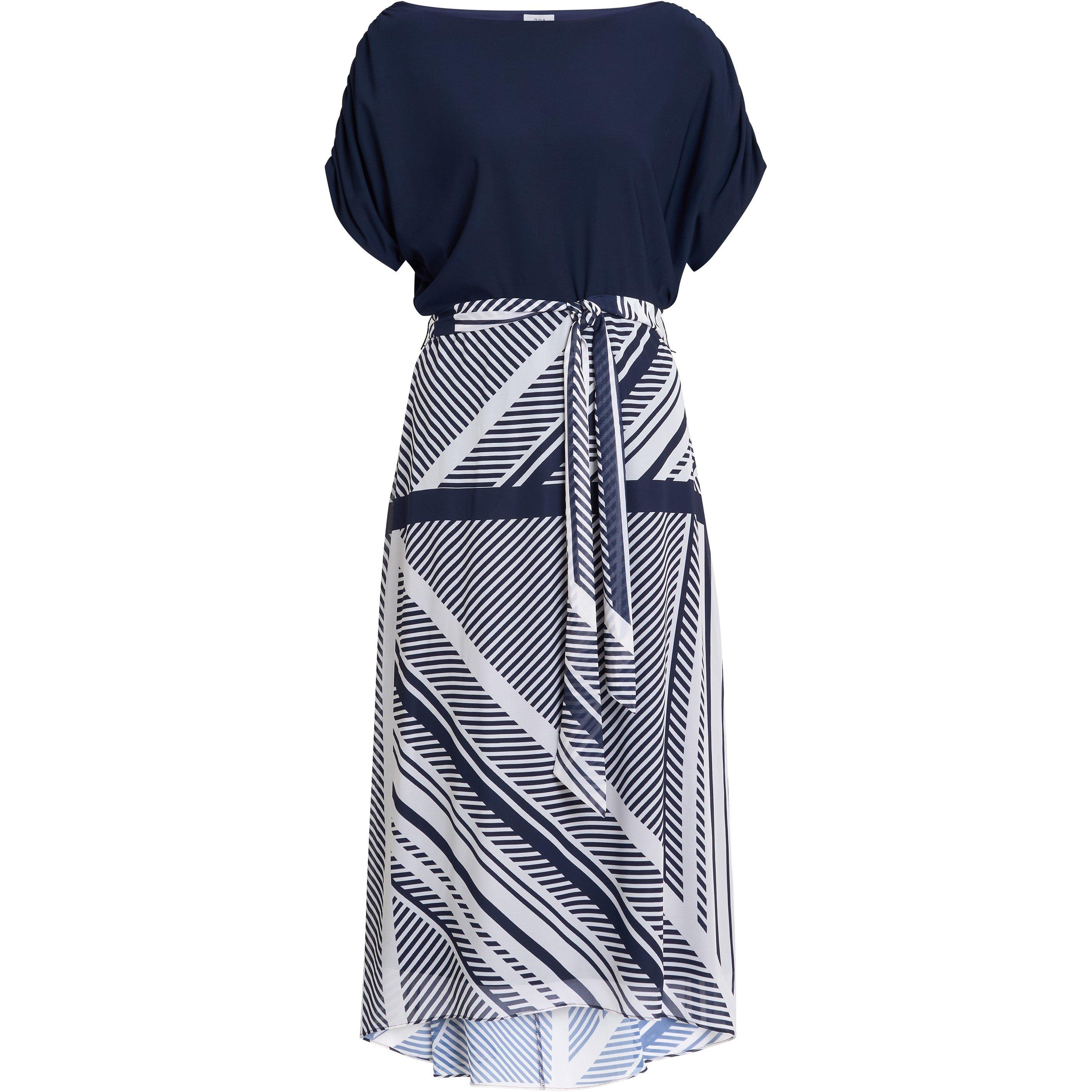 Navy / Multi - Gina Bacconi - Women's Brooke Stripe Fit and Flare Dress - 4
