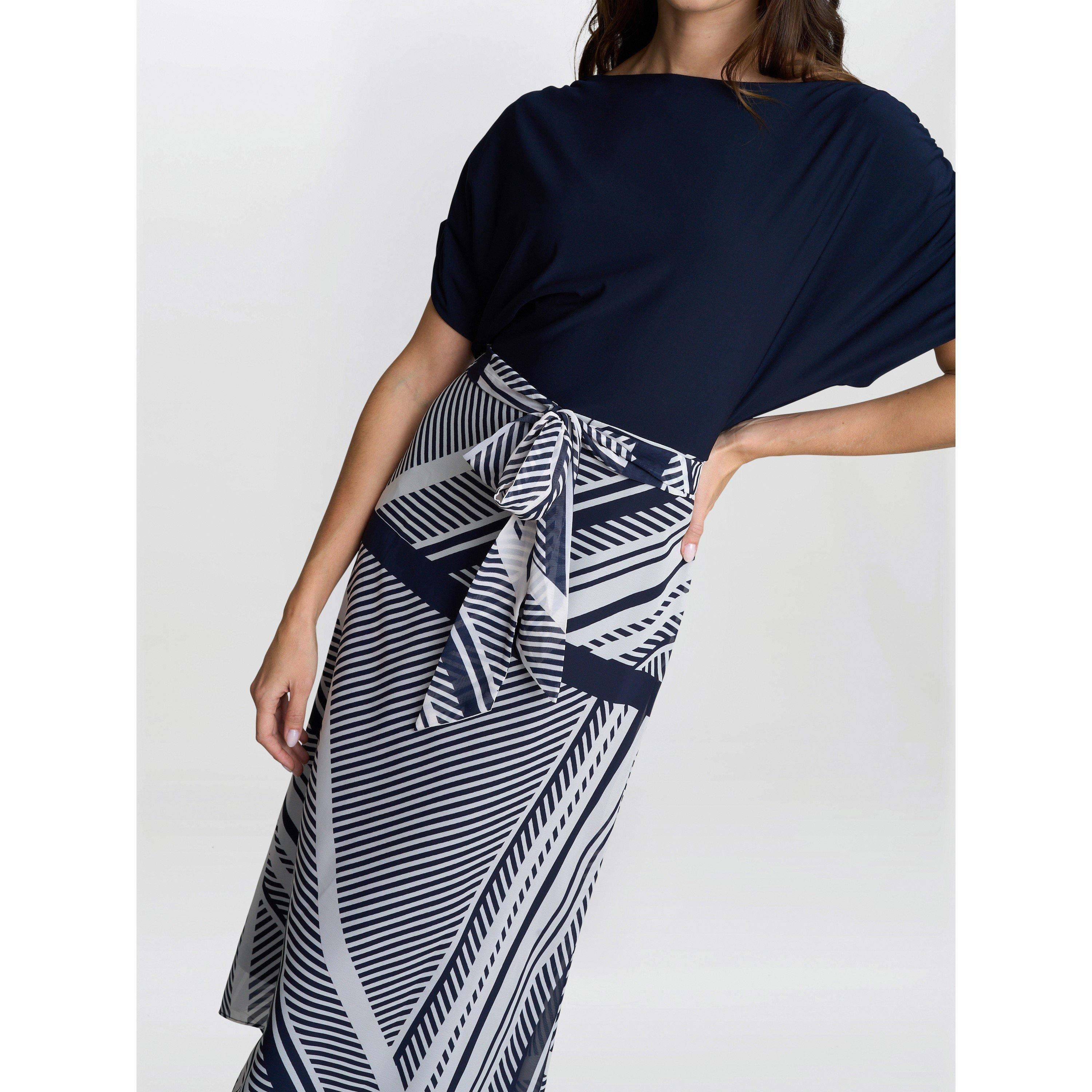 Navy / Multi - Gina Bacconi - Women's Brooke Stripe Fit and Flare Dress - 5