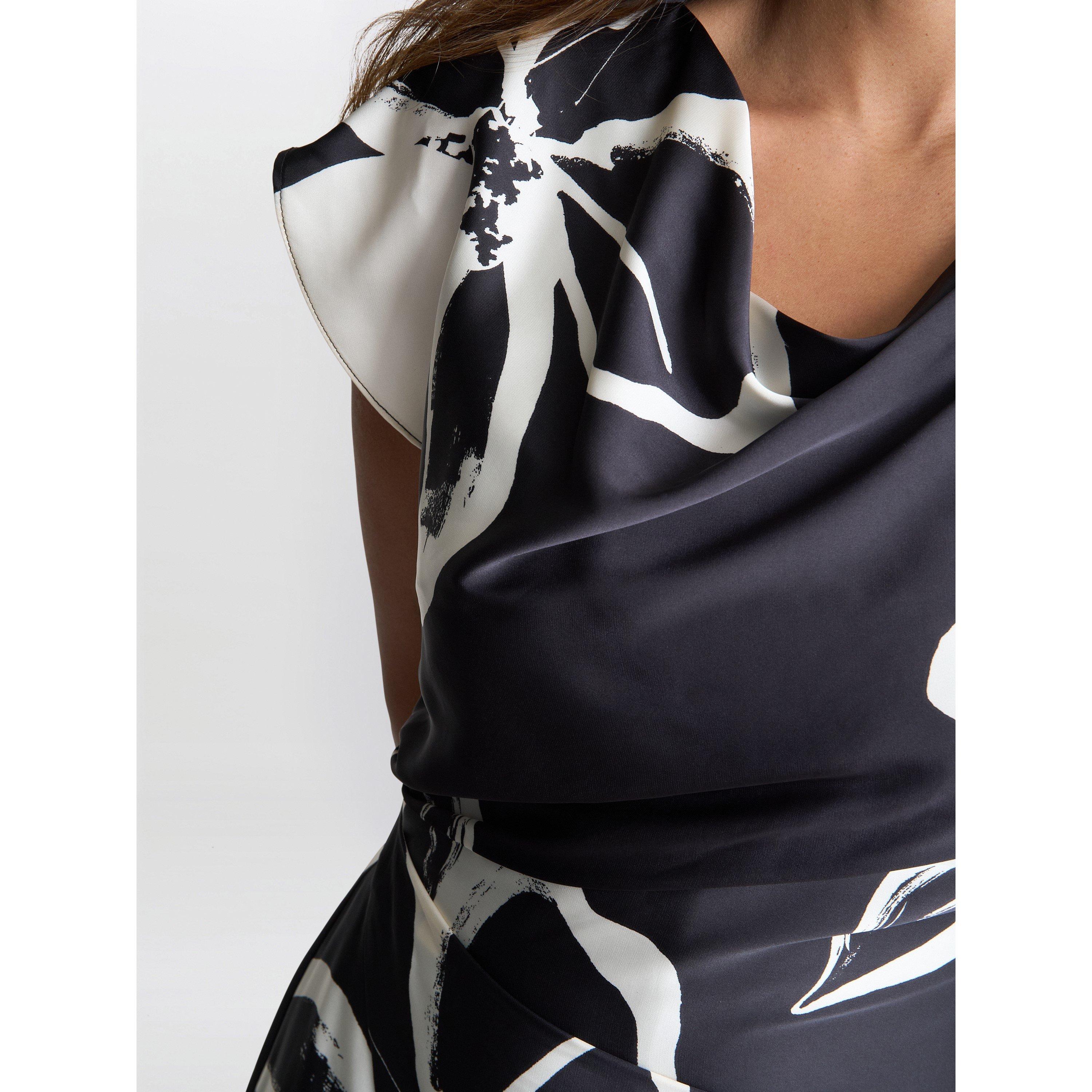 Black / Cream - Gina Bacconi - Maude Floral Asymmetrical Midi Dress - 5