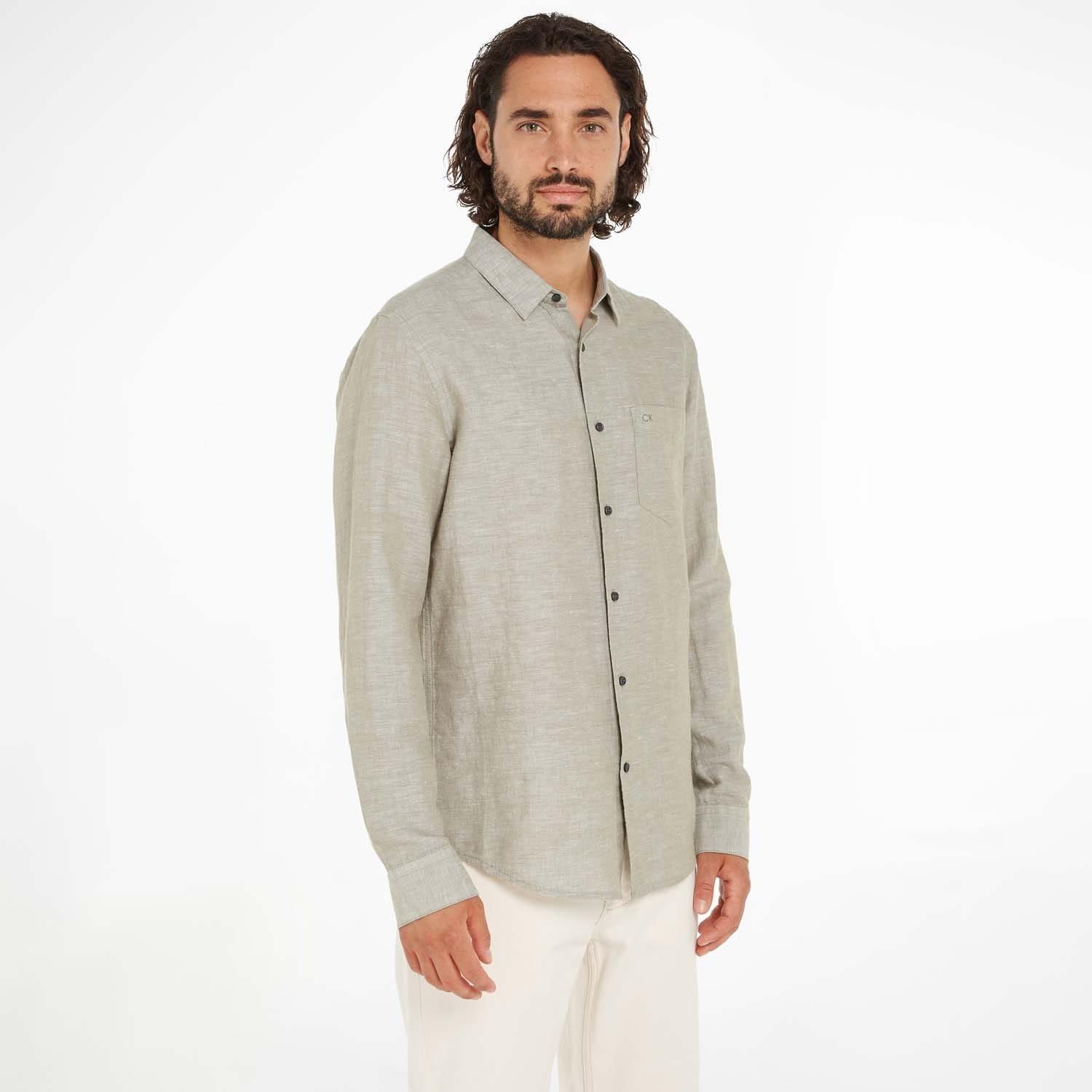 Green - Calvin Klein - Linen Cotton Regular Shirt - 3