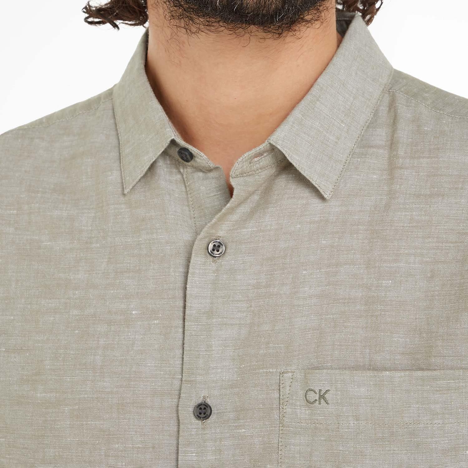 Green - Calvin Klein - Linen Cotton Regular Shirt - 5