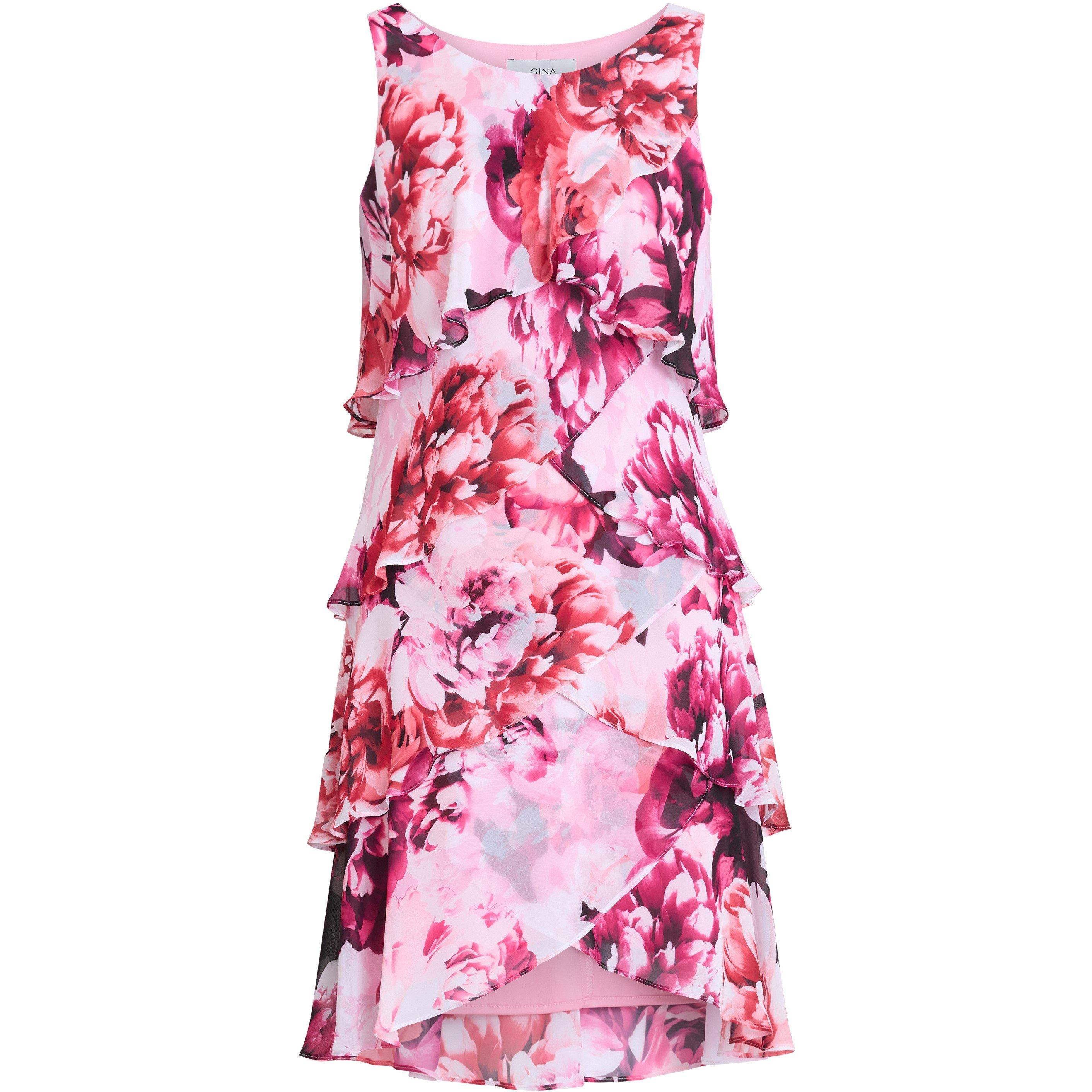 Pink - Gina Bacconi - Women's Mila Floral Tier Jersey Dress - 4