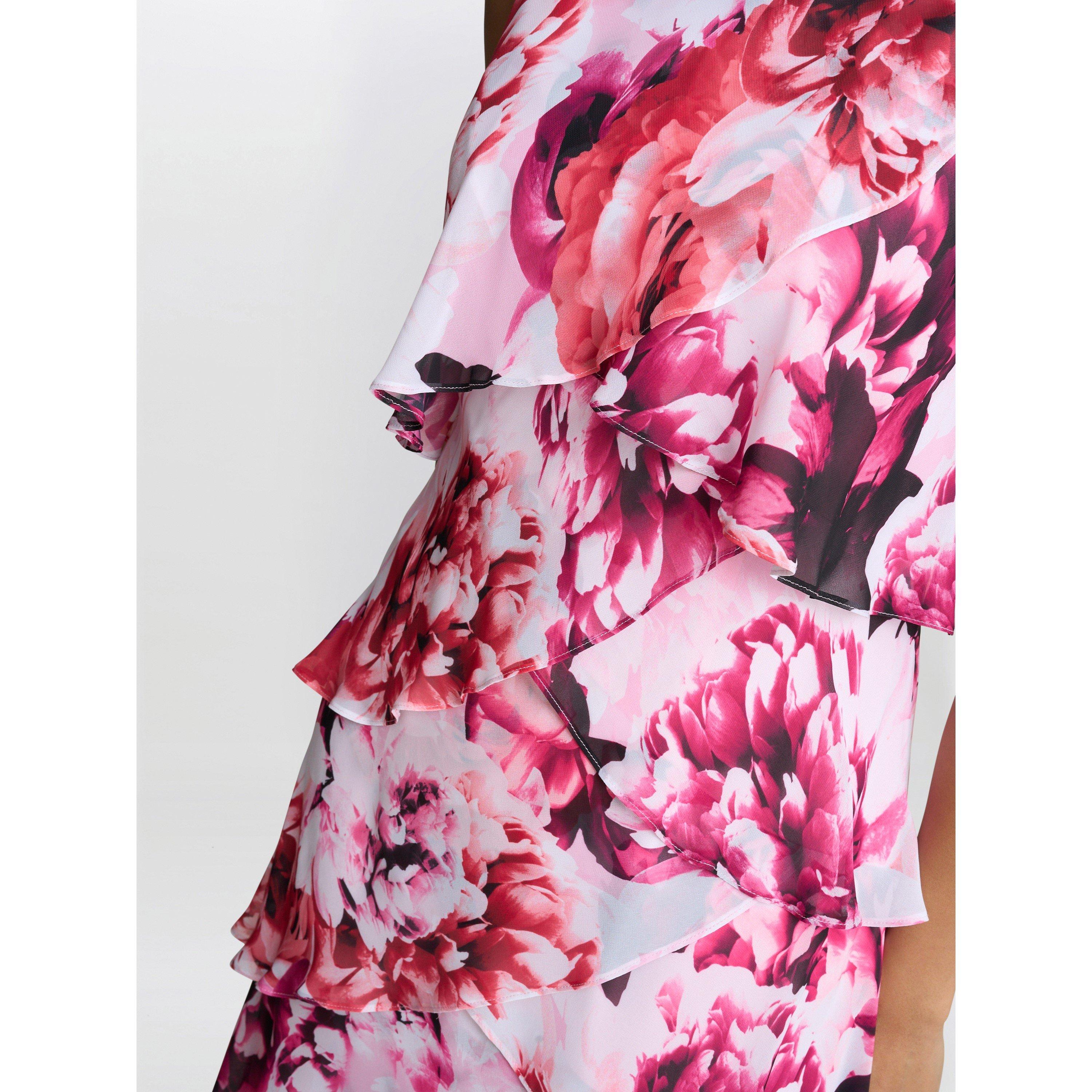 Pink - Gina Bacconi - Women's Mila Floral Tier Jersey Dress - 5