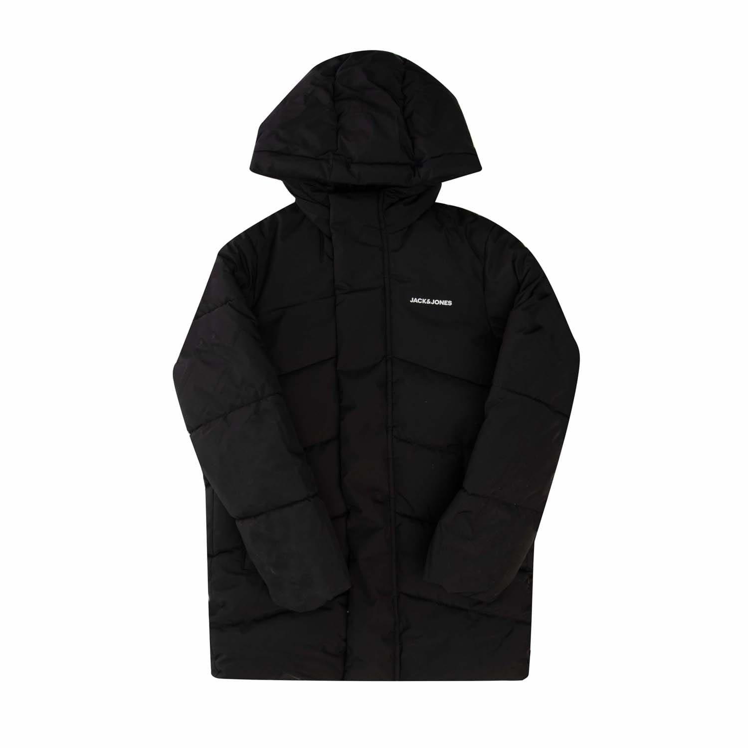 Black - Jack and Jones - Otis Long Puffer Hooded Jacket - 1