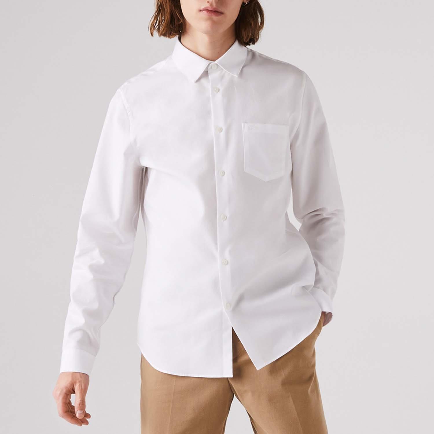 White - Lacoste - Regular Fit Cotton Poplin Shirt - 1