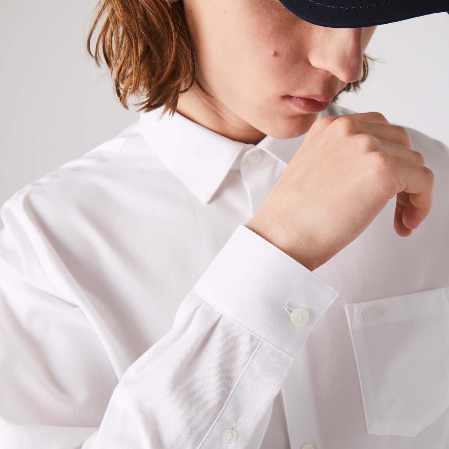White - Lacoste - Regular Fit Cotton Poplin Shirt - 4
