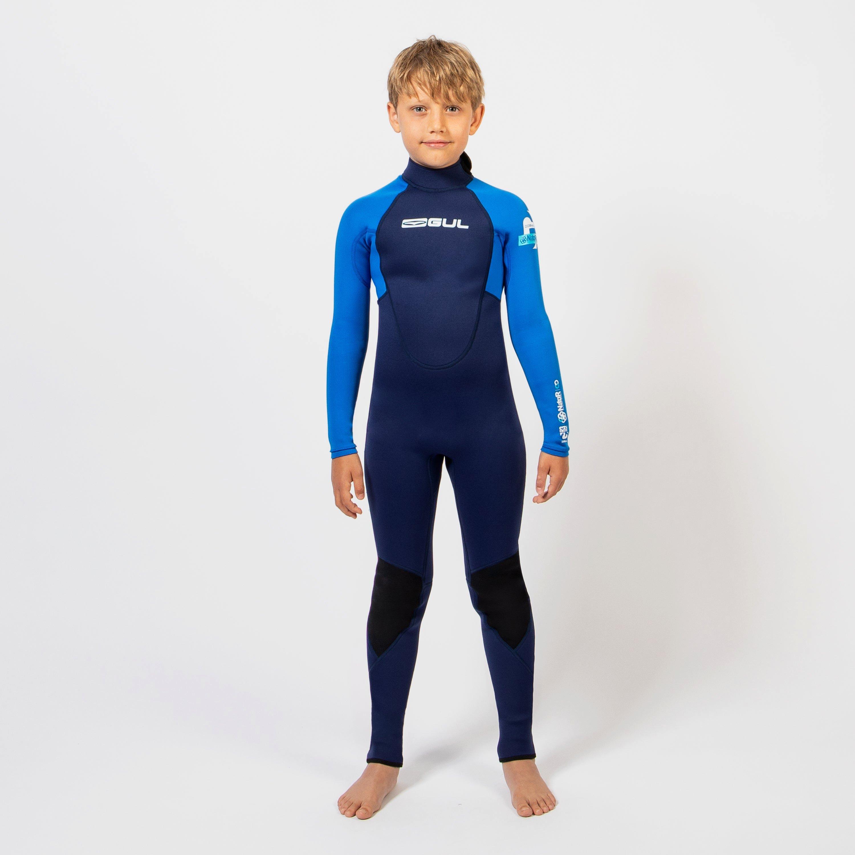 Navy/Blue - Gul - G-FORCE 32 NATUR JUNIOR FLATLOCK FULL WETSUIT - 1