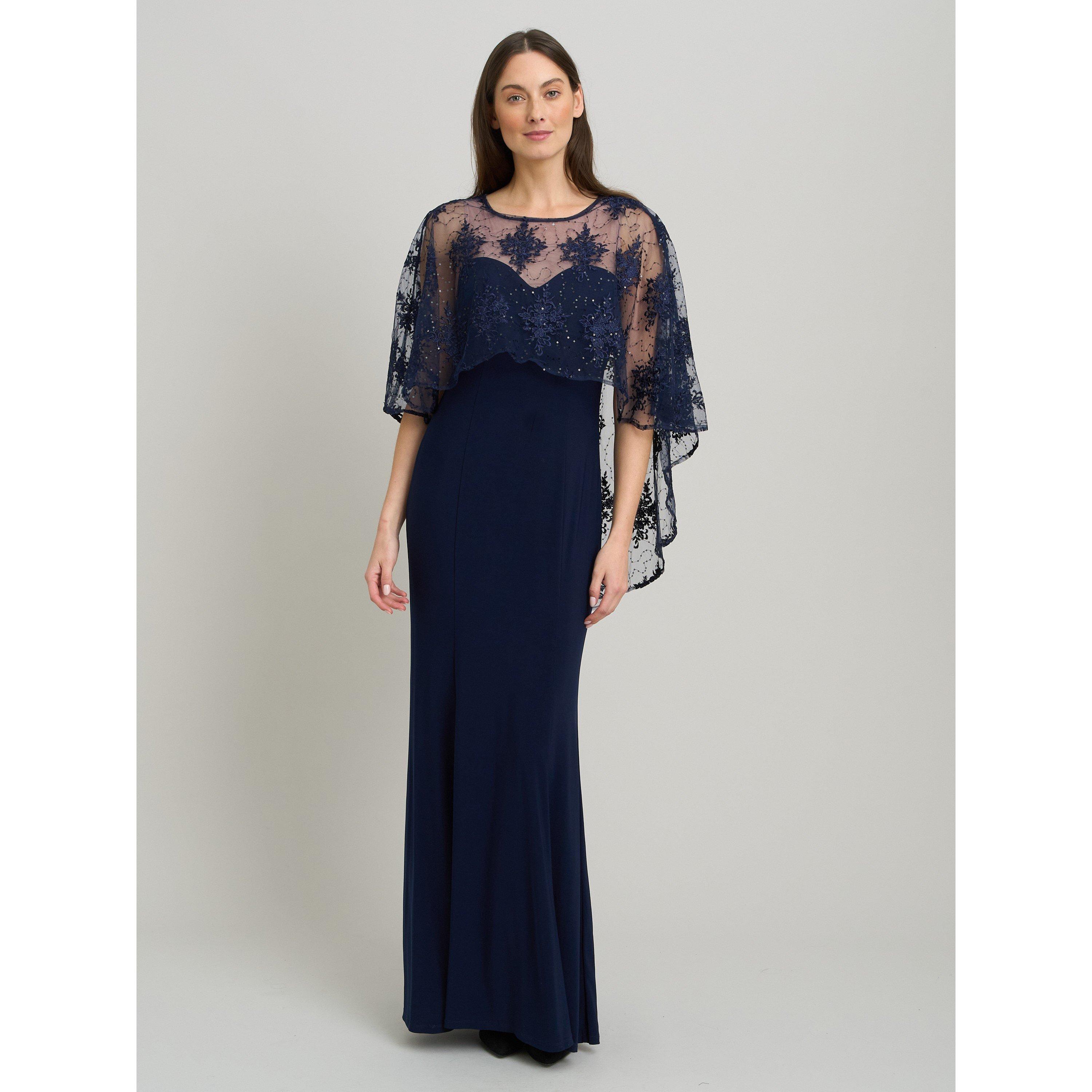 Navy / Nude - Gina Bacconi - Desire Jersey Maxi Dress With Lace Cape - 2