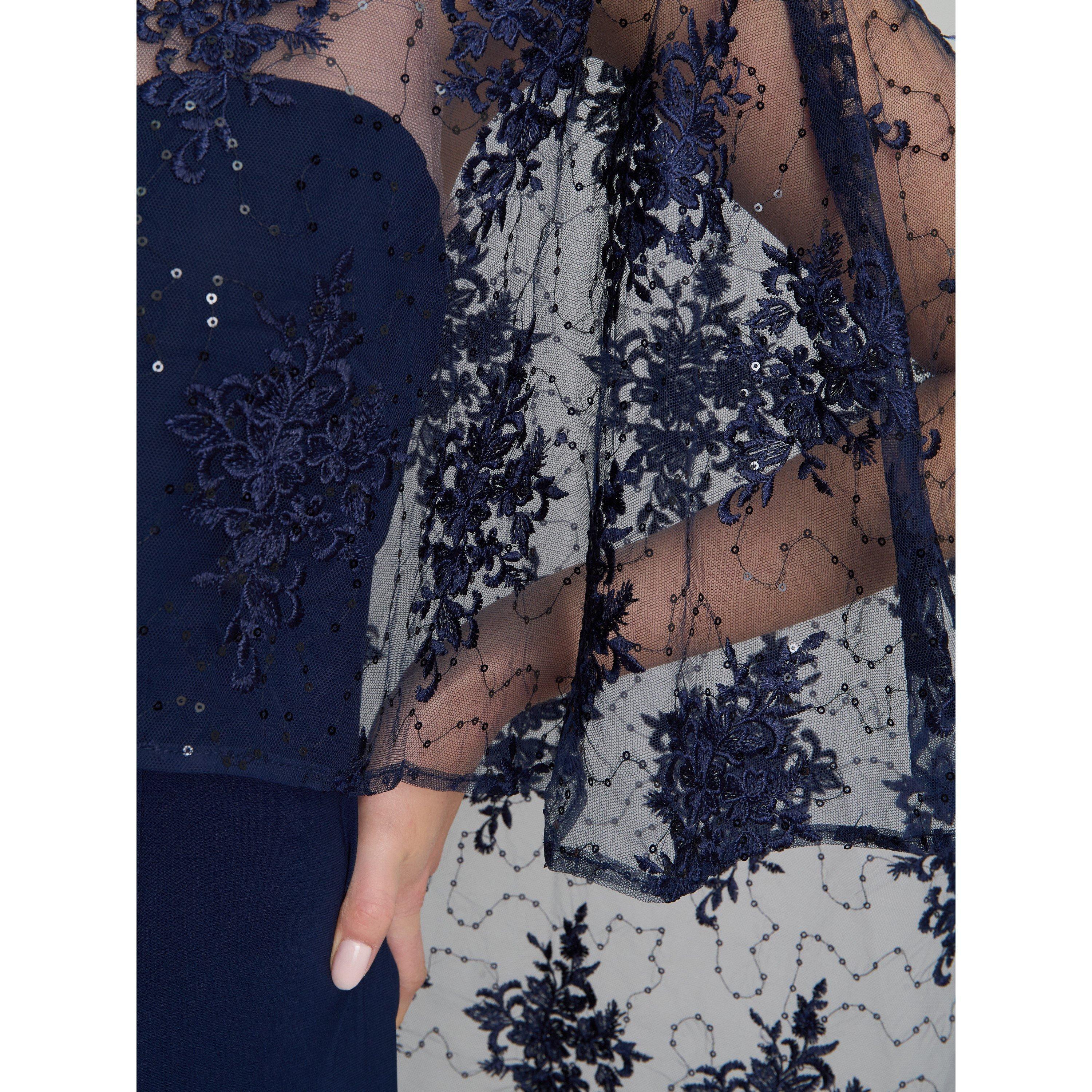 Navy / Nude - Gina Bacconi - Desire Jersey Maxi Dress With Lace Cape - 5