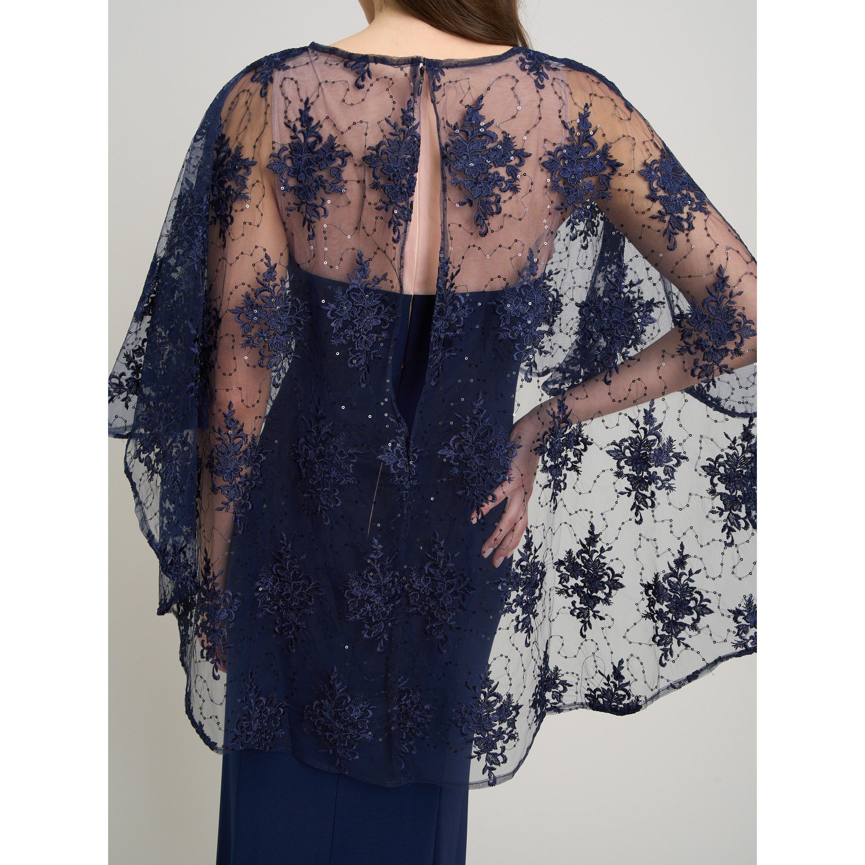 Navy / Nude - Gina Bacconi - Desire Jersey Maxi Dress With Lace Cape - 6