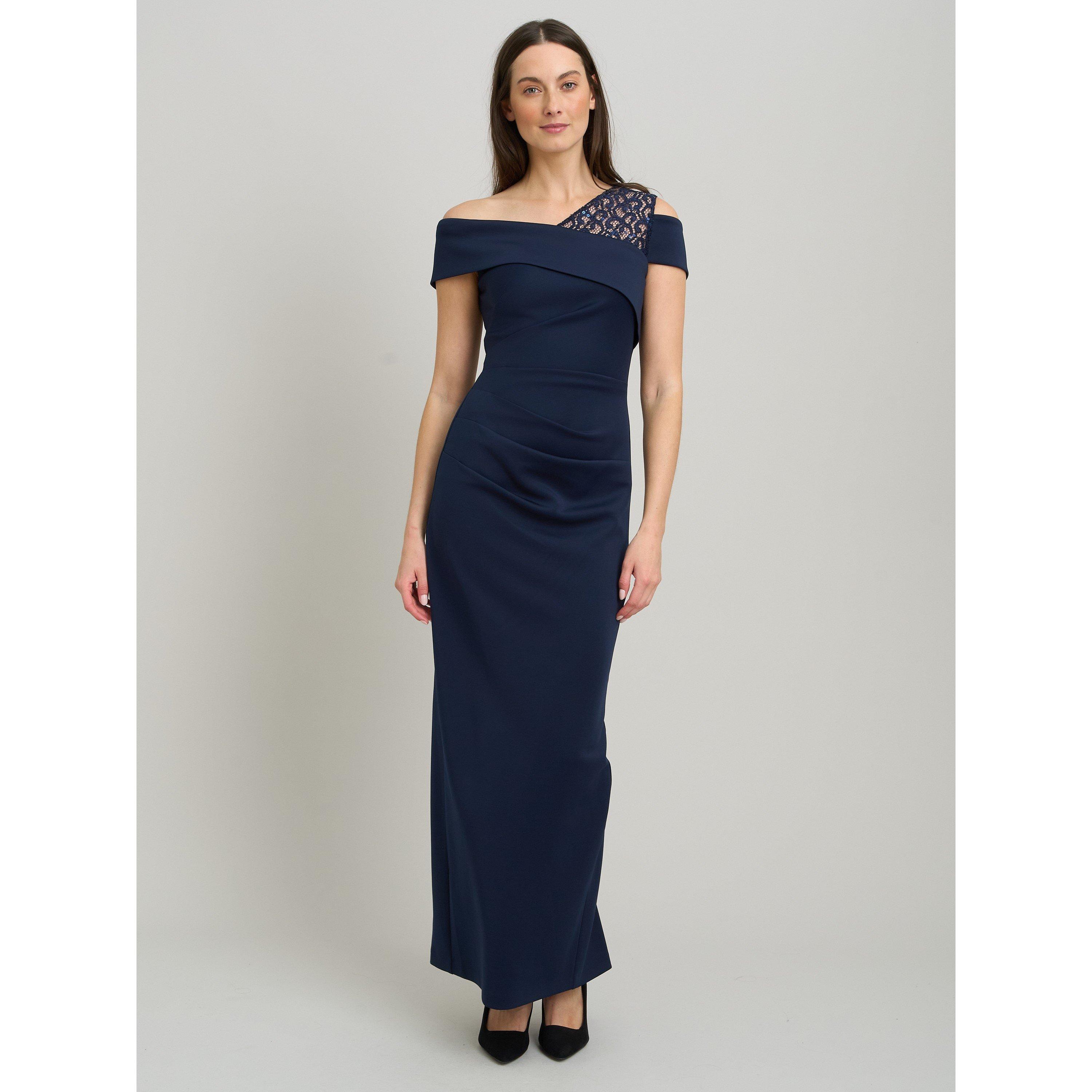 Navy - Gina Bacconi - Mandie One Shoulder Lace Maxi Dress - 2