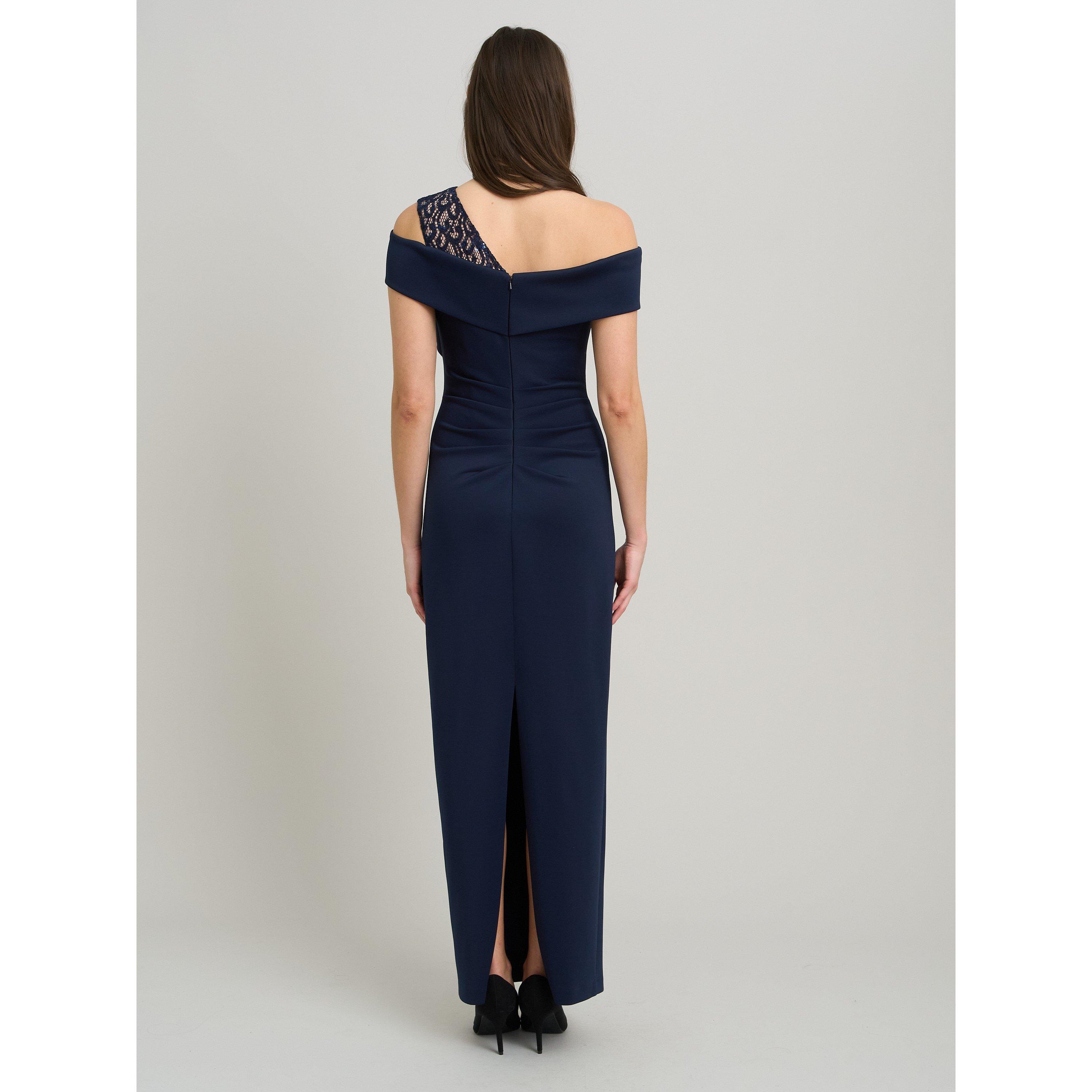 Navy - Gina Bacconi - Mandie One Shoulder Lace Maxi Dress - 3