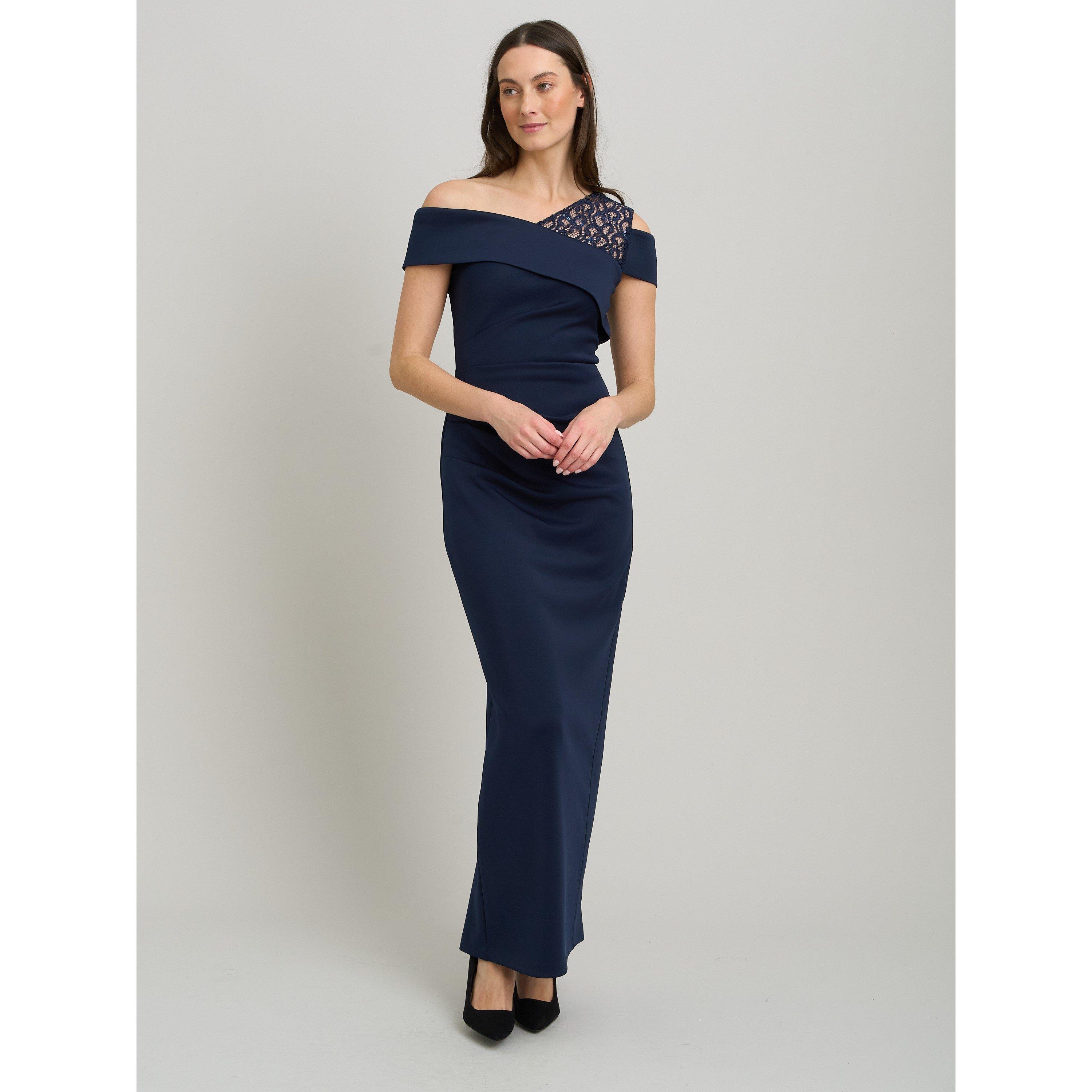 Navy - Gina Bacconi - Mandie One Shoulder Lace Maxi Dress - 4