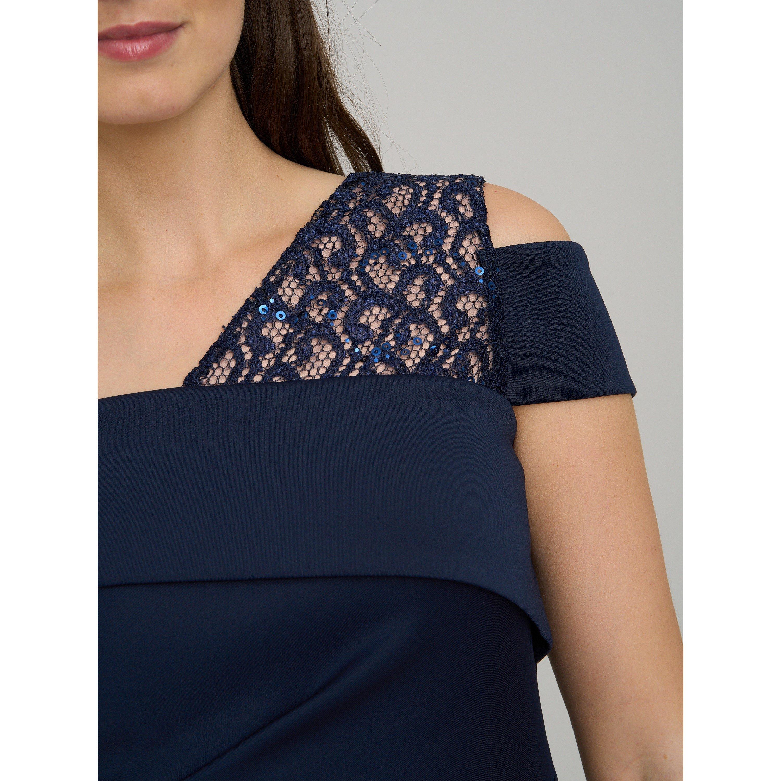 Navy - Gina Bacconi - Mandie One Shoulder Lace Maxi Dress - 5