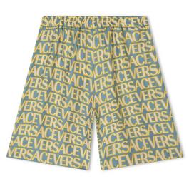 Versace Logo Print Silk Shorts