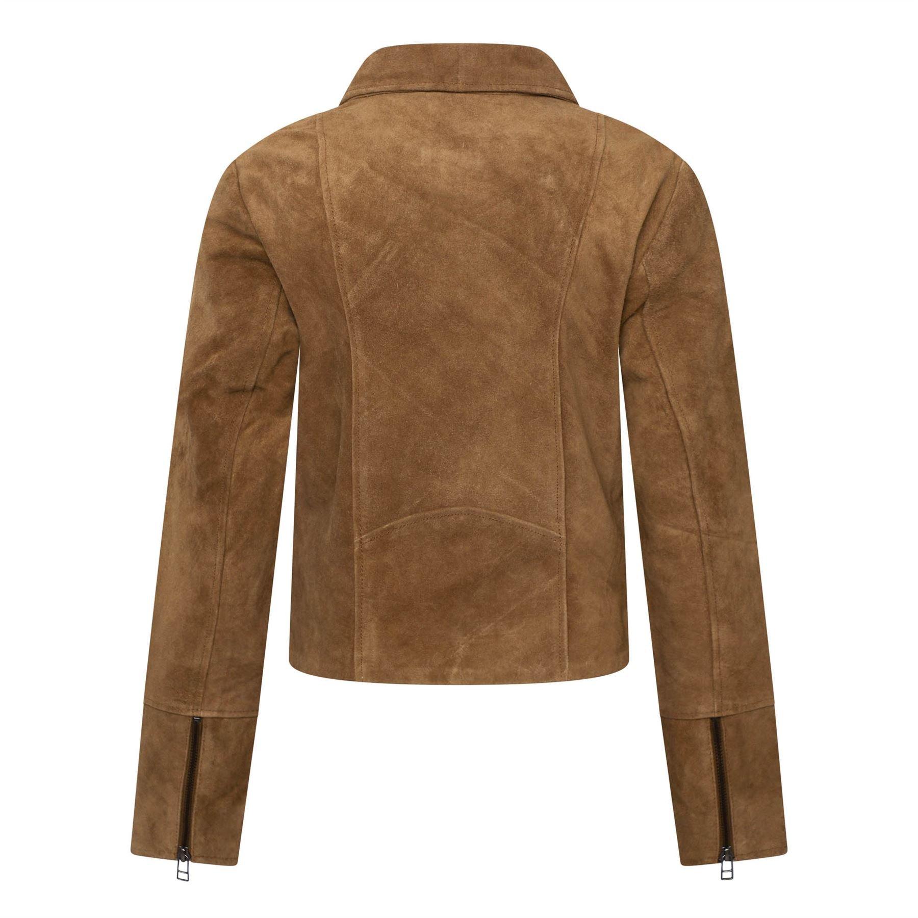 Tan - Elle - Bonnie Suede Biker Jacket - 2