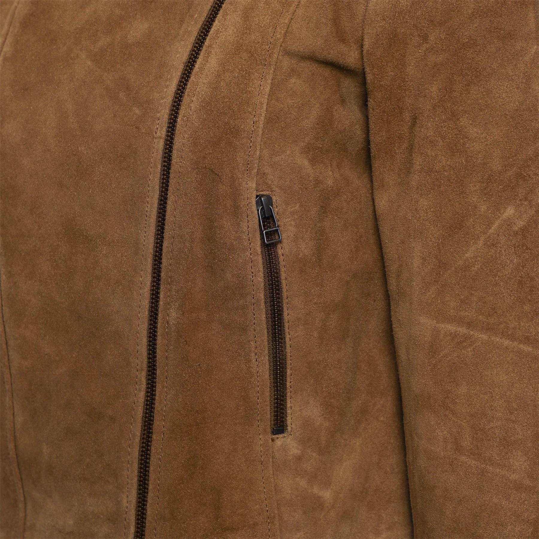 Tan - Elle - Bonnie Suede Biker Jacket - 3