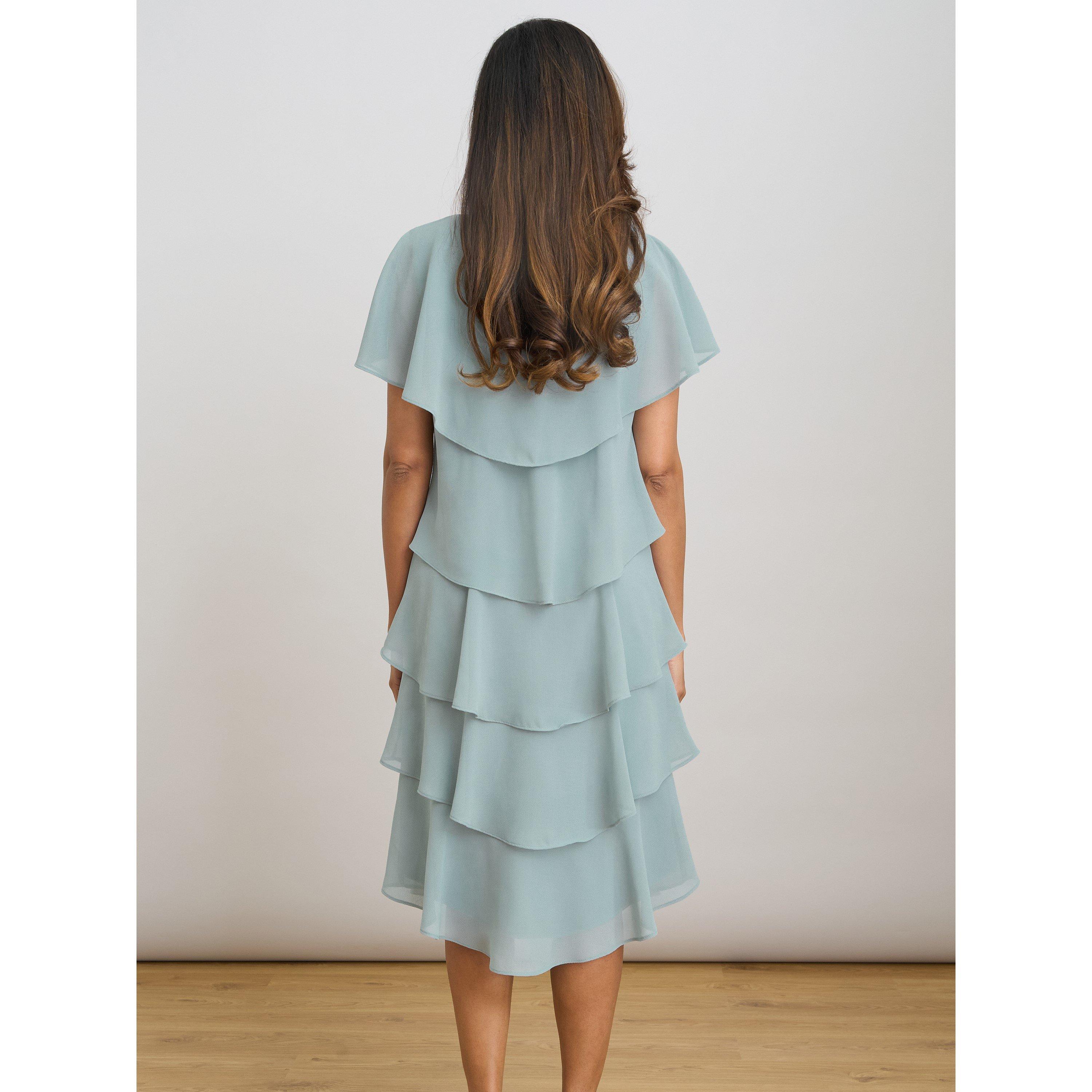 Sage - Gina Bacconi - Bella Georgette Tiered Dress - 3