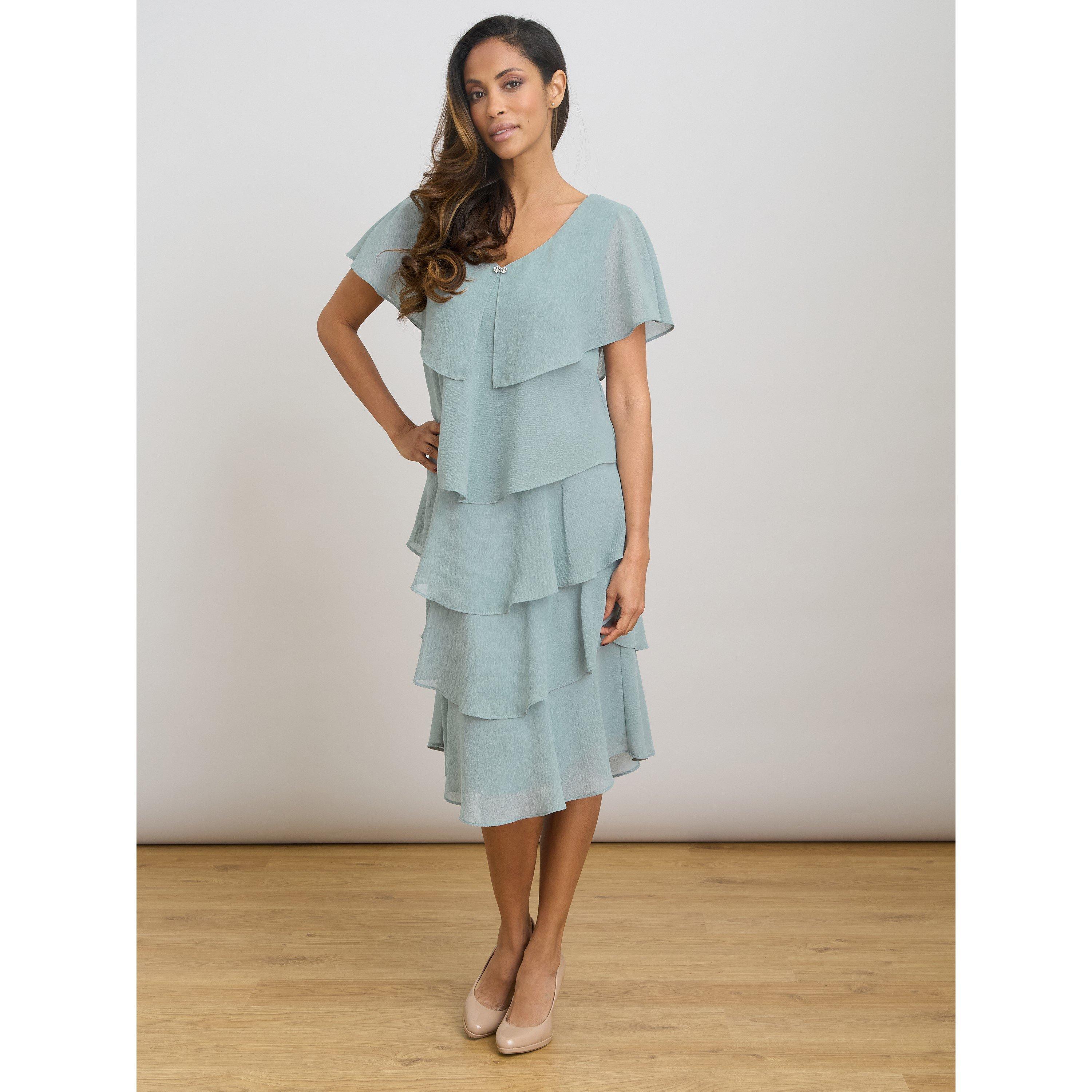 Sage - Gina Bacconi - Bella Georgette Tiered Dress - 6