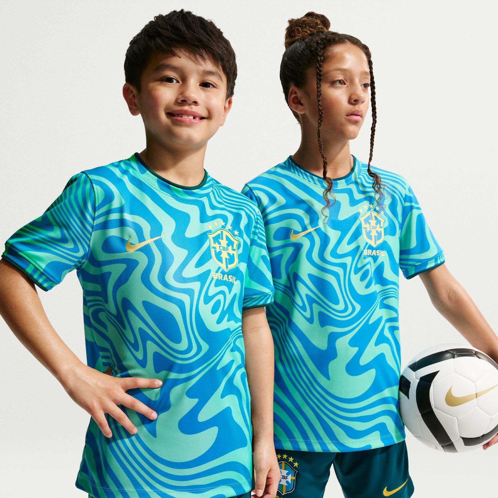 Nike Boys Kids' Brazil Short Sleeve T-Shirt - Yellow/Blue - 13 (XL)