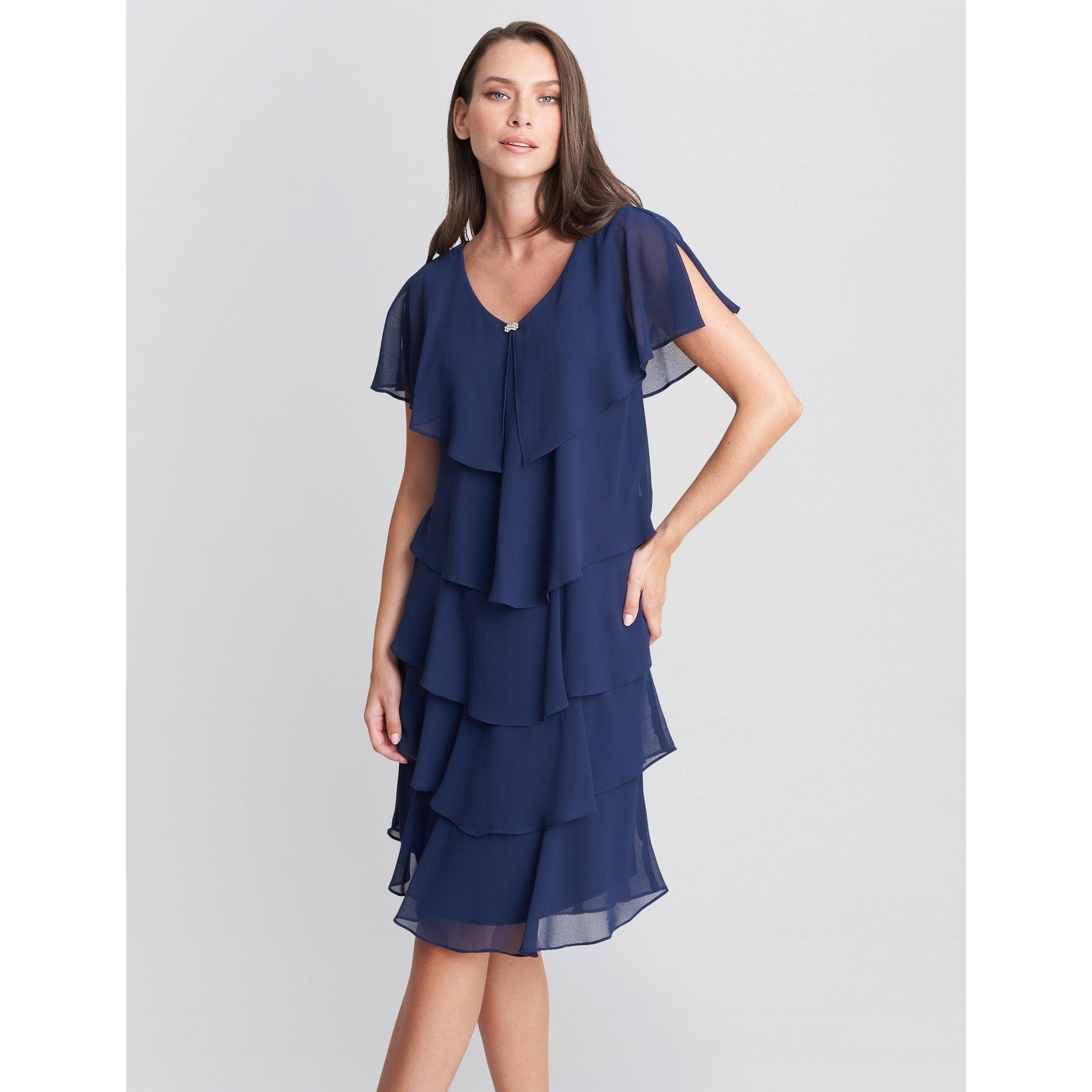 Gina Bacconi Women's Bella Georgette Tiered Dress - Navy - 22