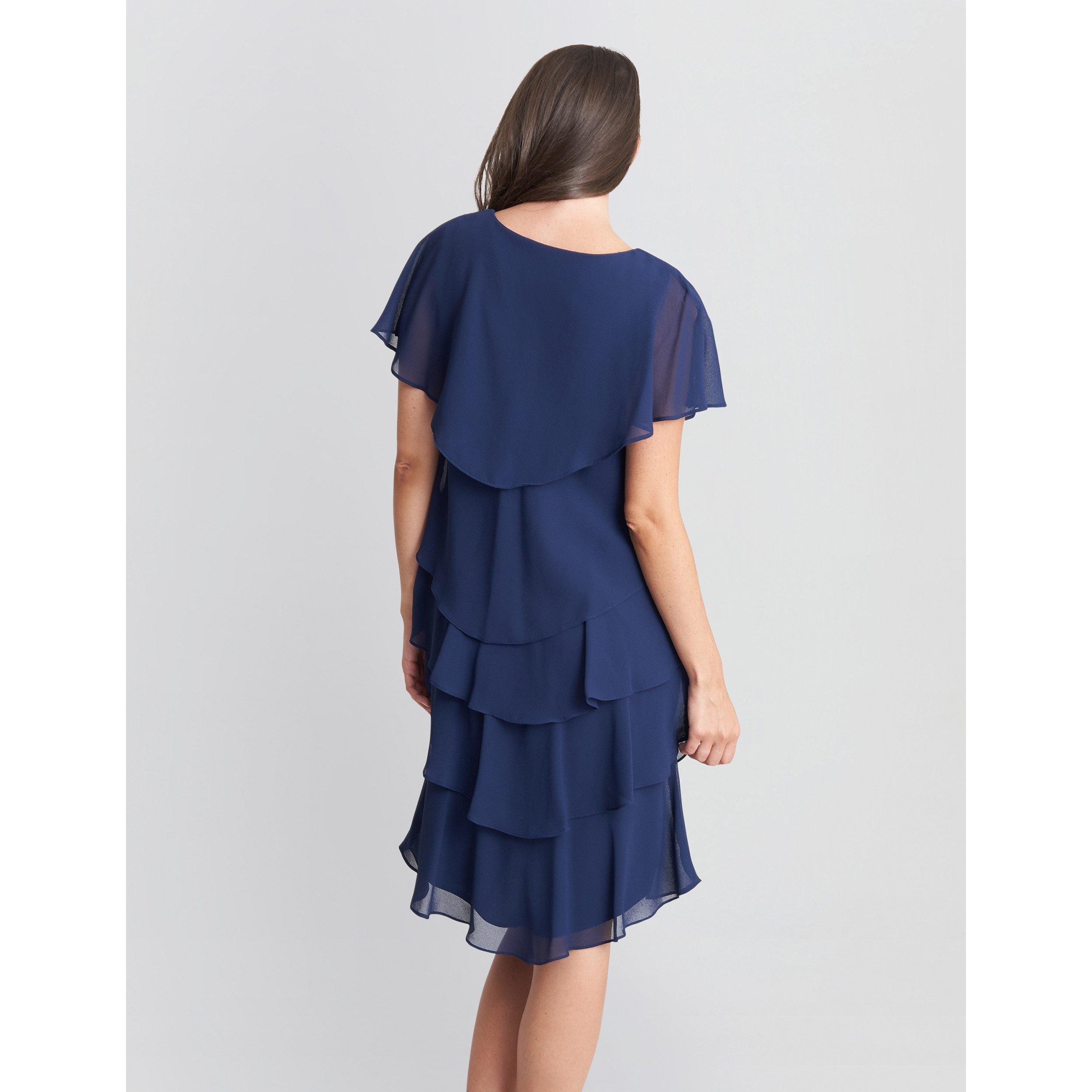 Navy - Gina Bacconi - Bella Georgette Tiered Dress - 2