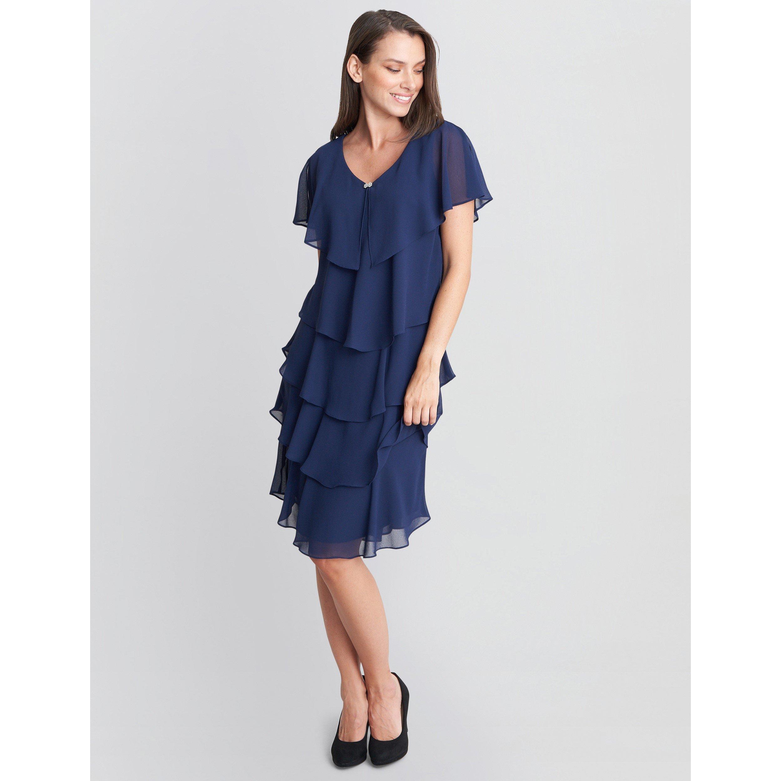 Navy - Gina Bacconi - Bella Georgette Tiered Dress - 3