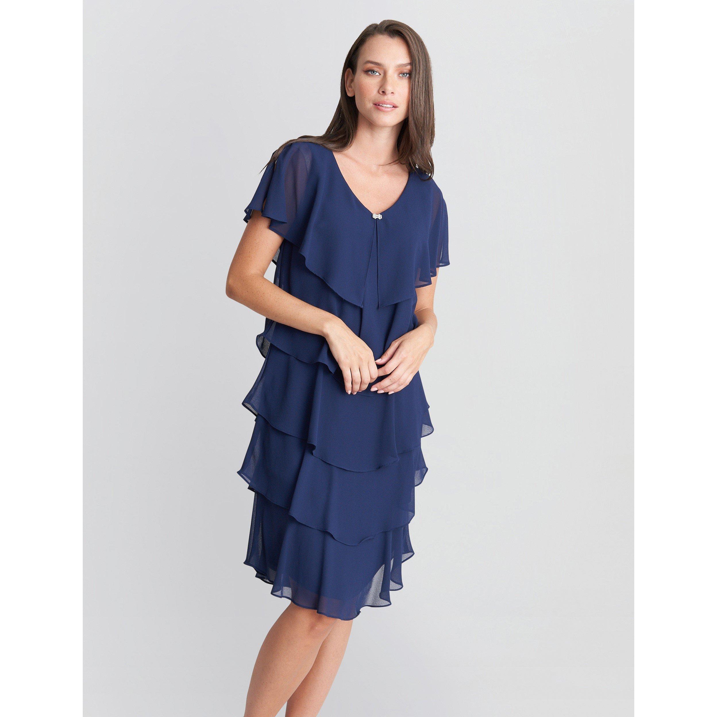 Navy - Gina Bacconi - Bella Georgette Tiered Dress - 6