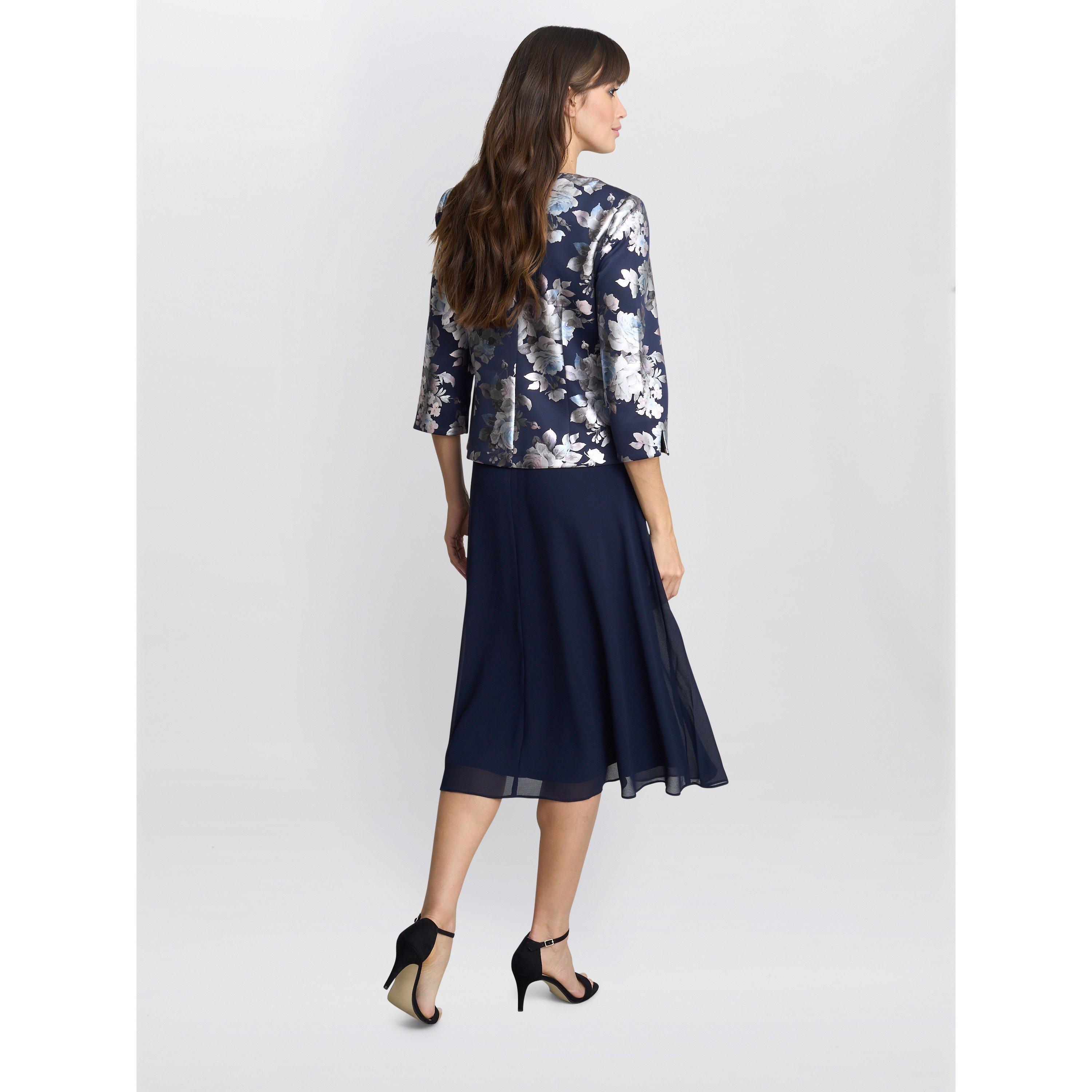 Navy - Gina Bacconi - Sandra Floral Jacquard Jacket Dress - 2