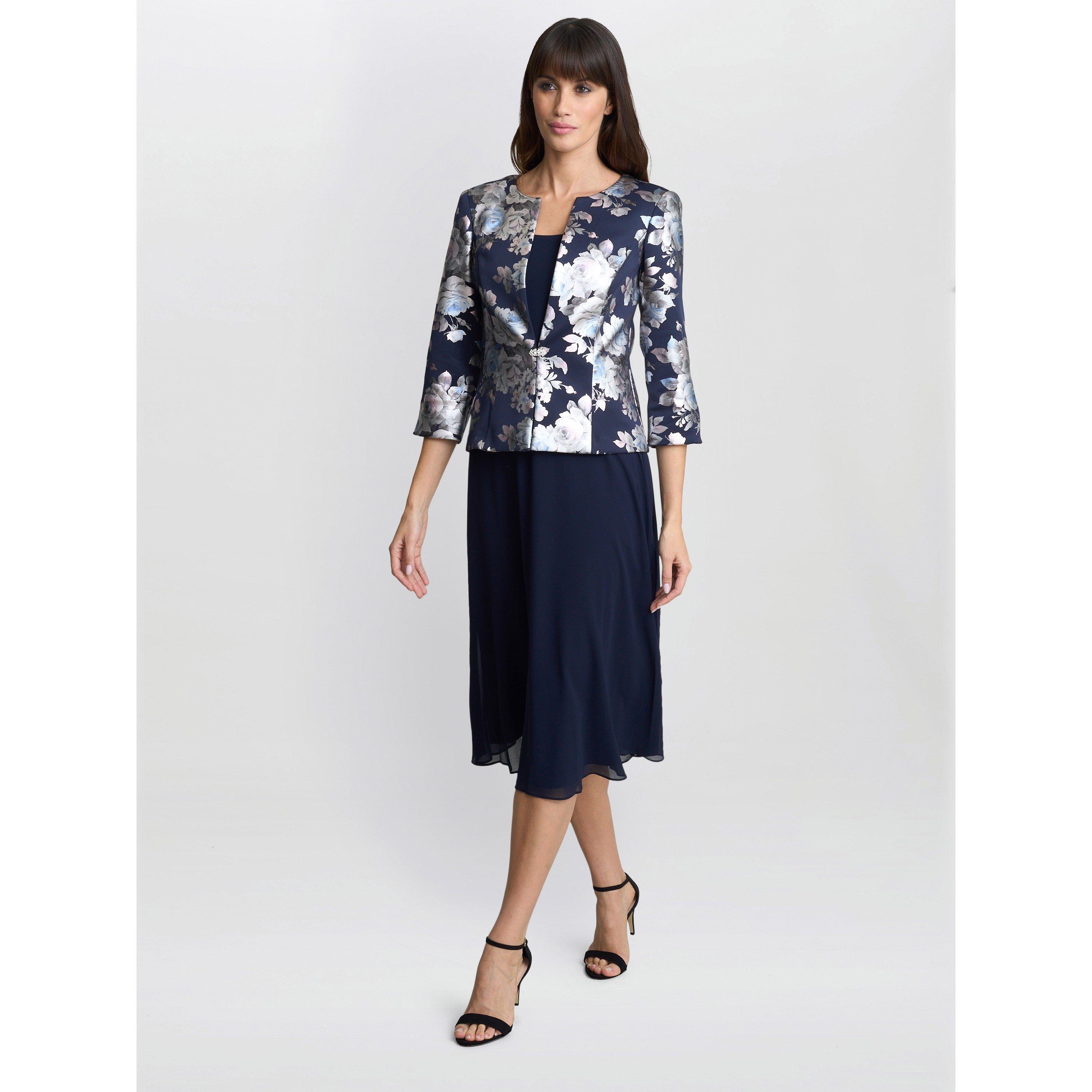 Navy - Gina Bacconi - Sandra Floral Jacquard Jacket Dress - 3