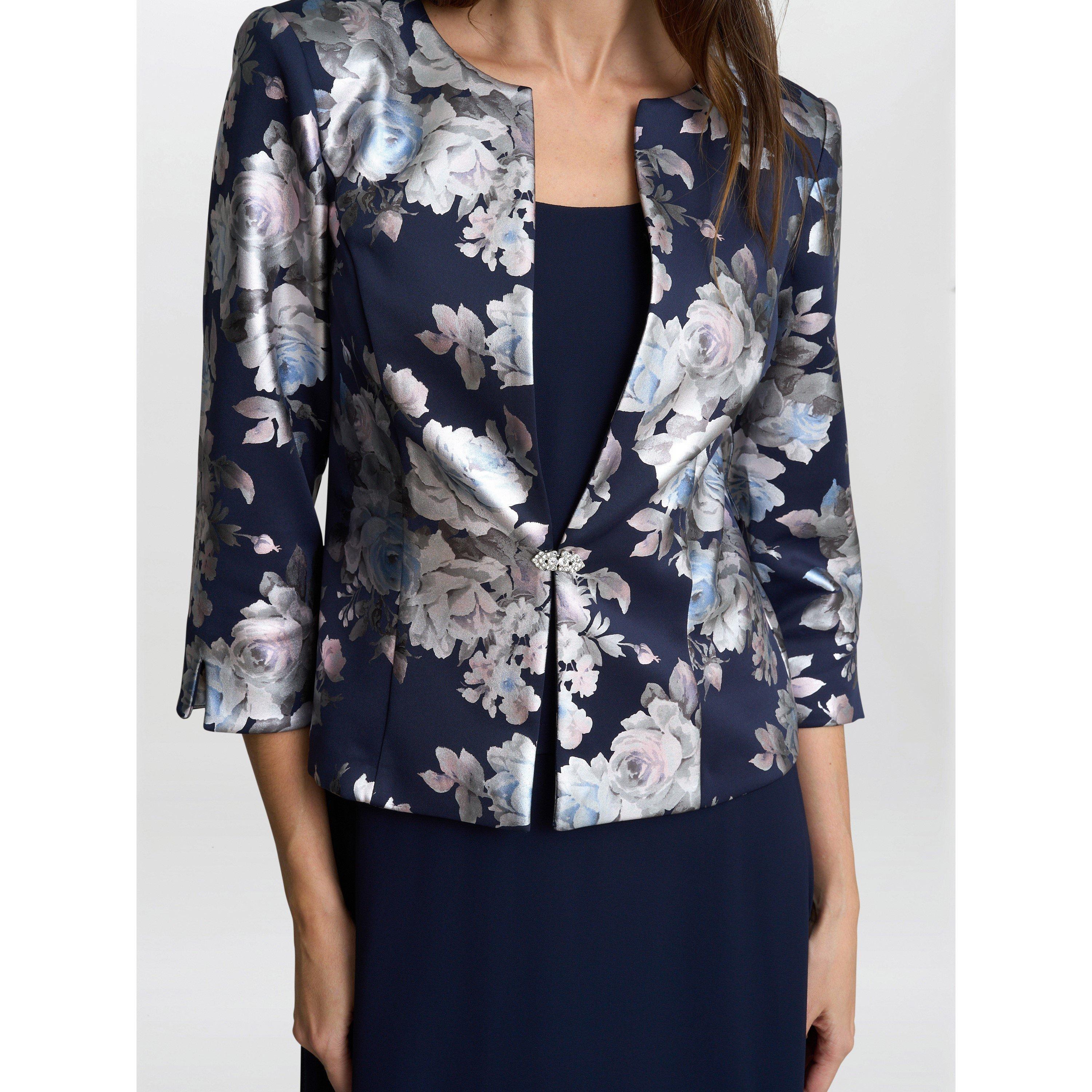 Navy - Gina Bacconi - Sandra Floral Jacquard Jacket Dress - 5