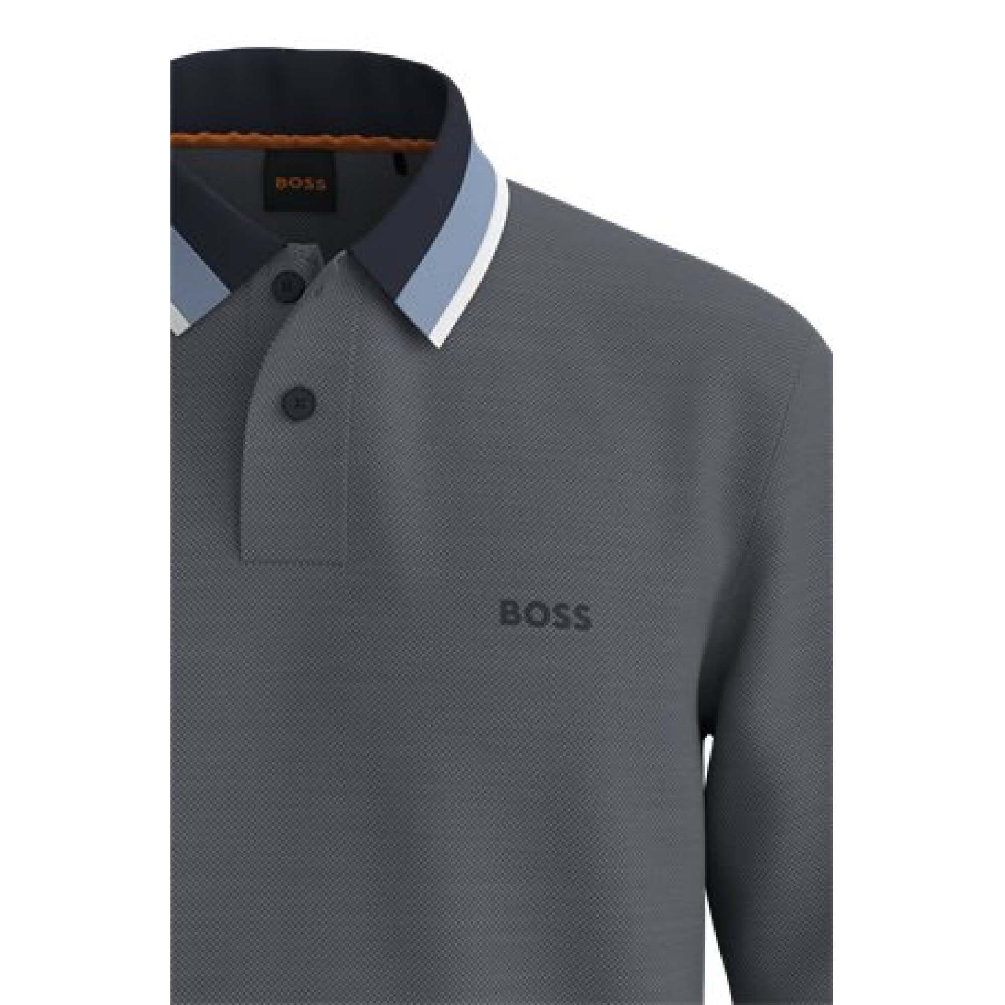 Blue - Boss - Peoxfordlong Long Sleeve Polo Shirt - 5