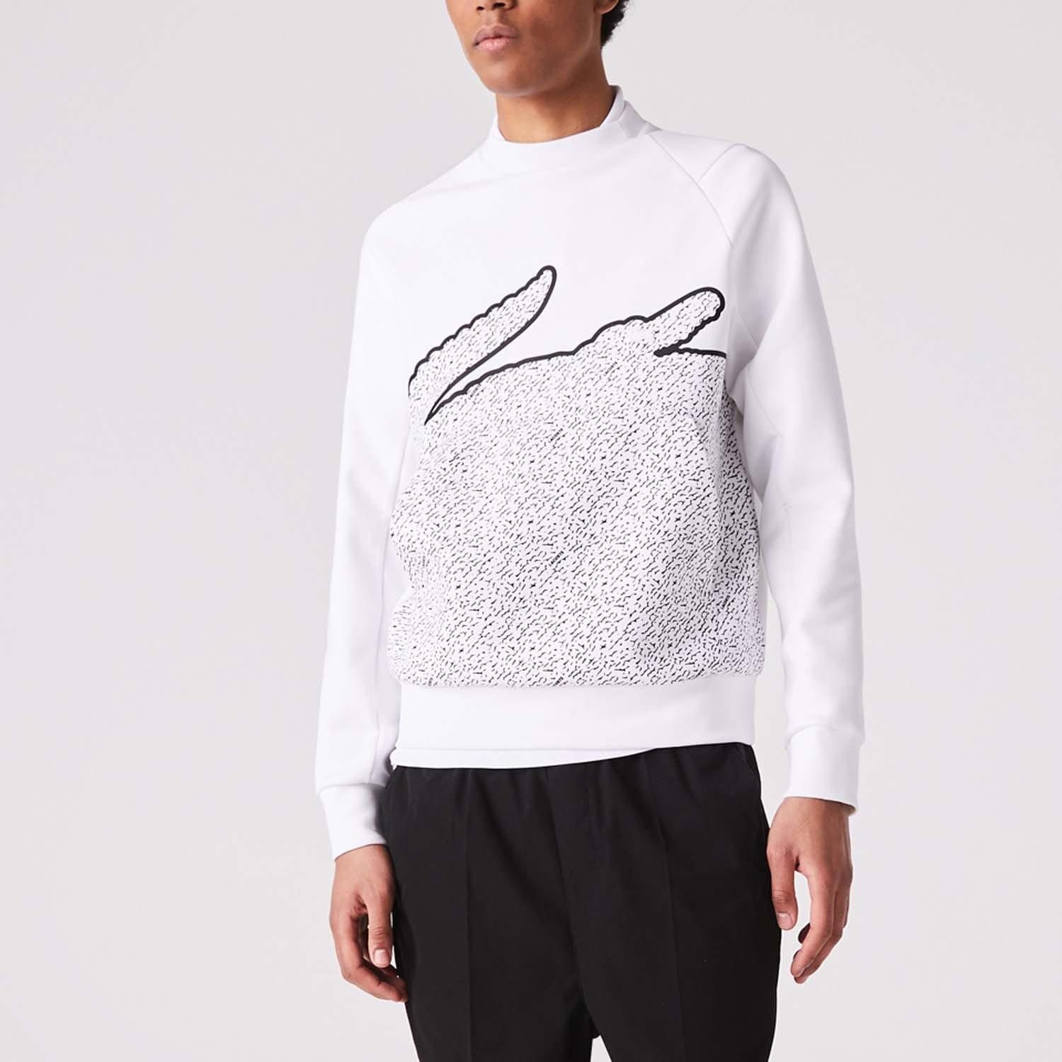 White - Lacoste - Crewneck Oversized Crocodile Sweatshirt - 2