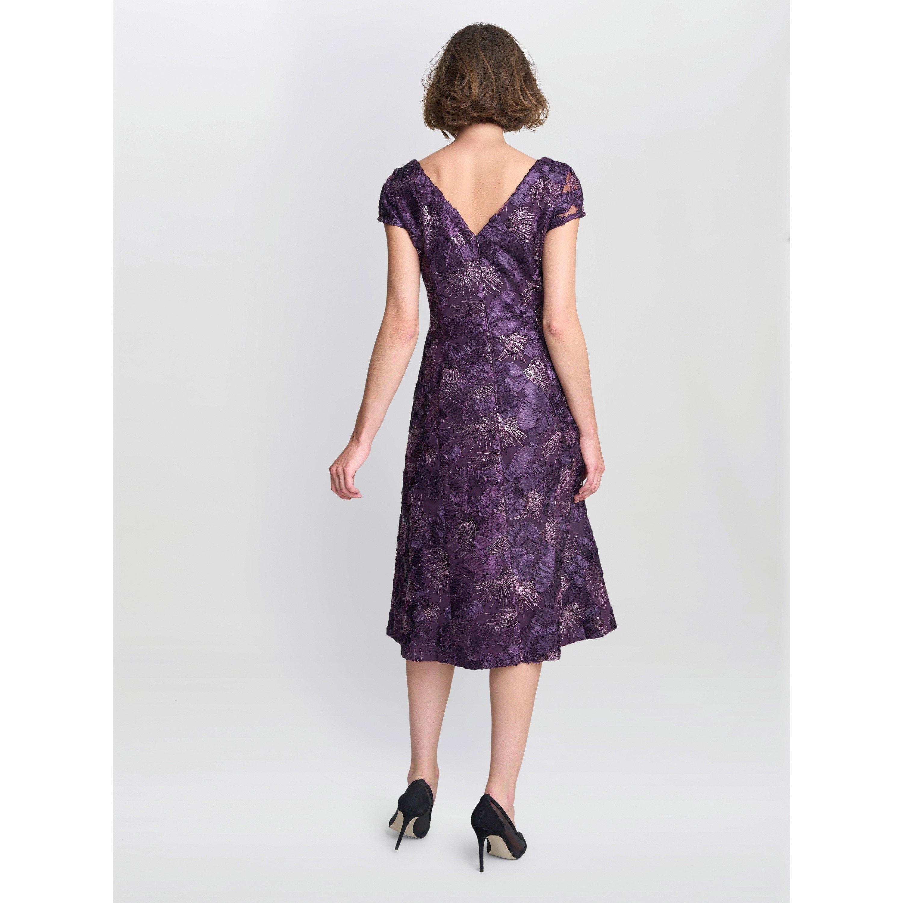 Eggplant - Gina Bacconi - Abella Illusion Jewel Floral Dress - 3