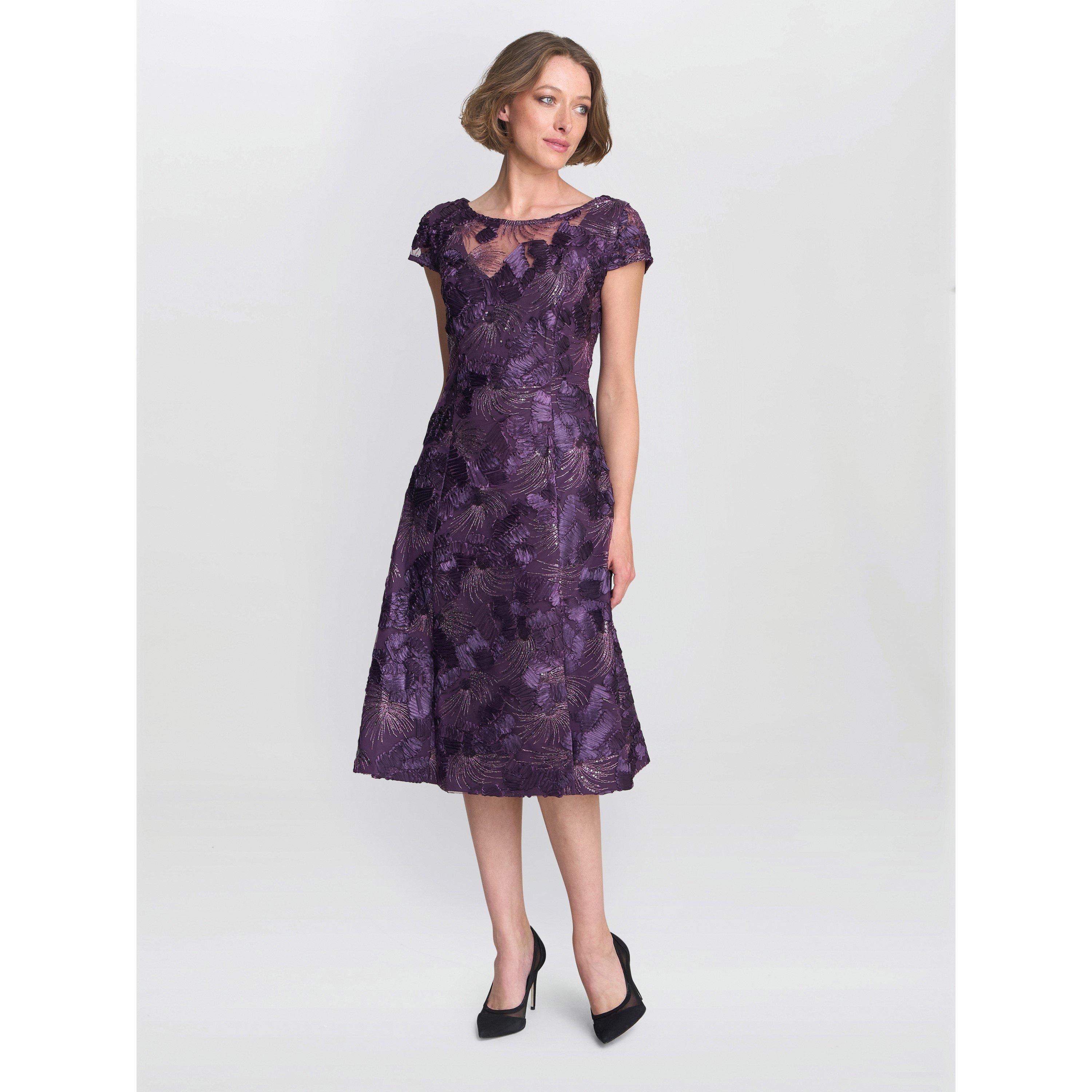 Eggplant - Gina Bacconi - Abella Illusion Jewel Floral Dress - 4